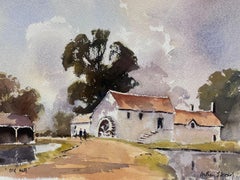 British Impressionist Watercolor Water Mill House Down The Country Track