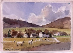 British Original Impressionist Double Sided Watercolor Pastoral Landscape Sheep
