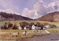 Oveja Paisaje Pastoral Acuarela Doble Cara Impresionista Original Británico