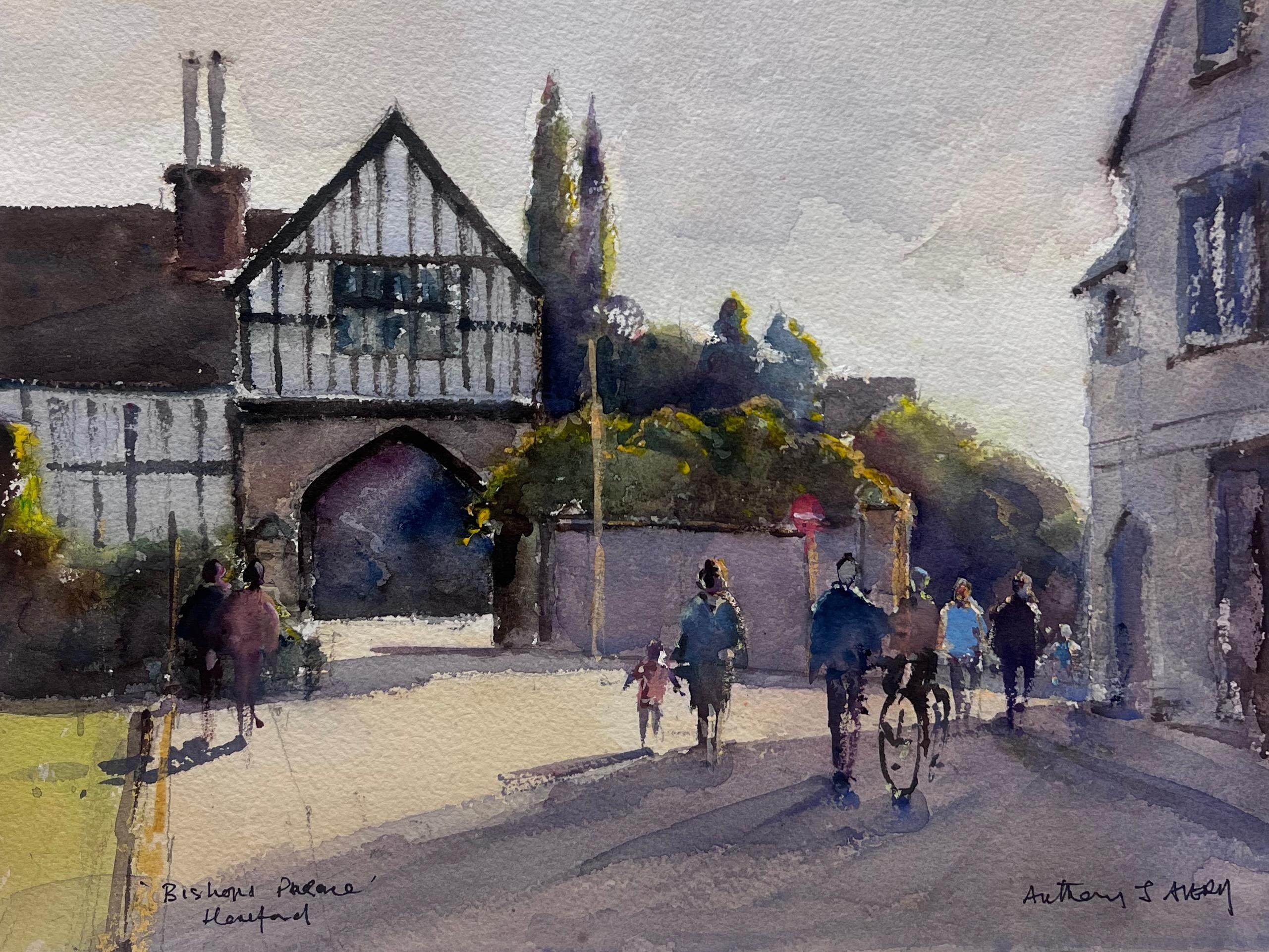 Anthony Avery Landscape Painting – Britisches Original Impressionistisches Aquarell Bishops Palace Hereford Antike Tor, Original