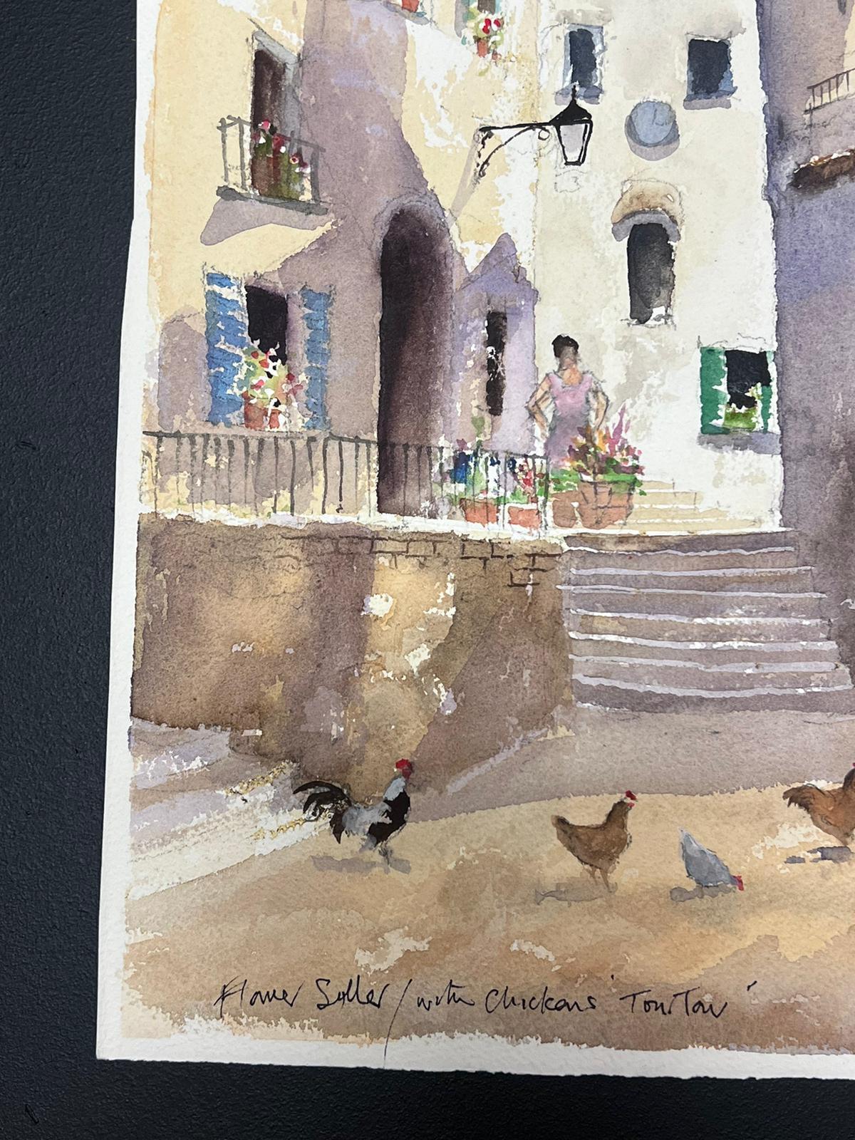 Britisches Original-impressionistisches Aquarell Chickens in a Summer's Day Courtyard, Original (Impressionismus), Painting, von Anthony Avery