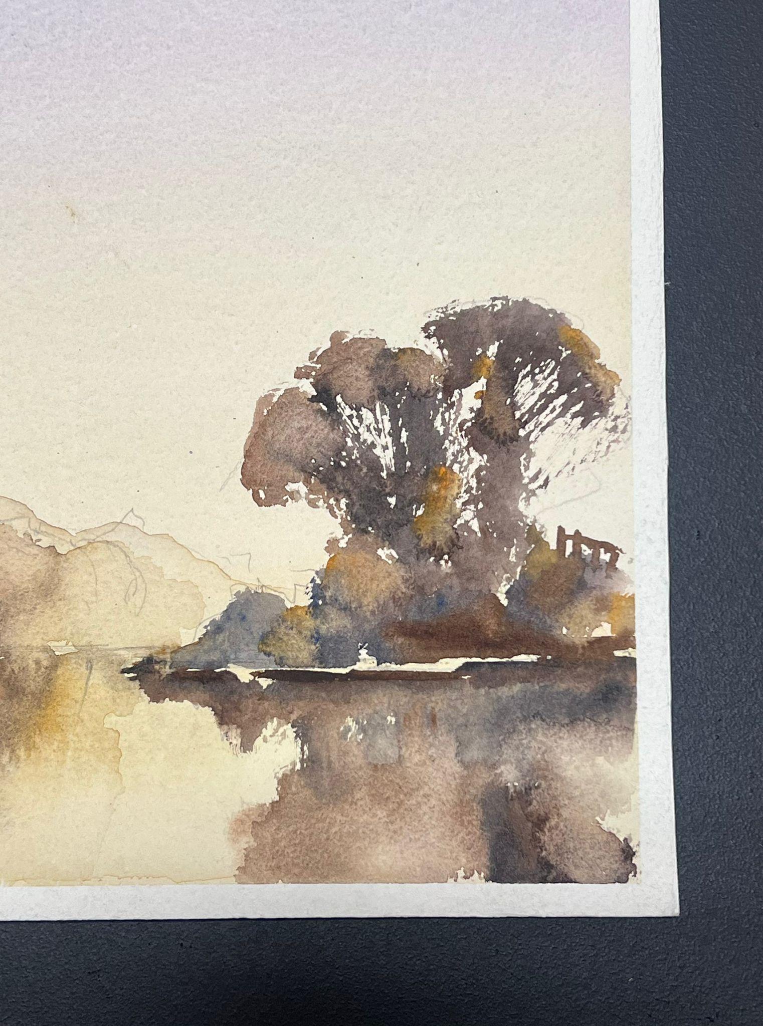 Originale acquerello impressionista britannico: chiesa in lontananza di laghi gialli - Painting Impressionismo di Anthony Avery