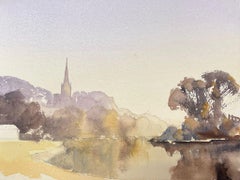 Aquarelle impressionniste britannique d'origine située à proximité de lacs jaunes