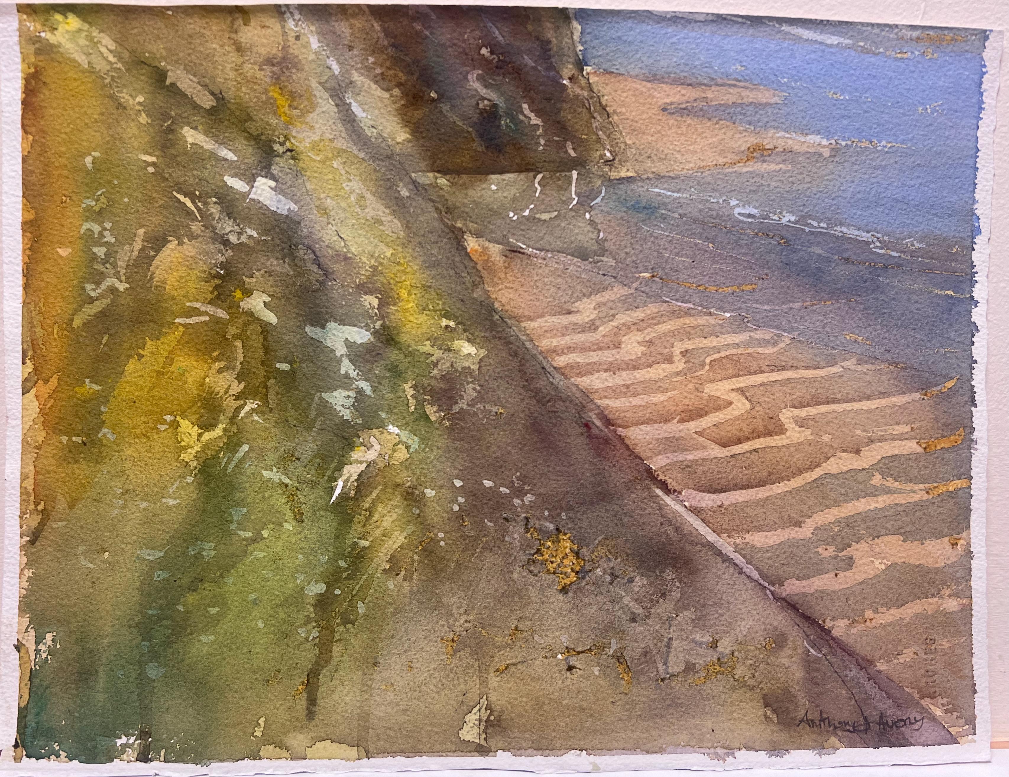 Britisch Original Impressionistische Aquarell Coastal Tidal Meereslandschaft Strand & Cliffs, britische Original – Painting von Anthony Avery