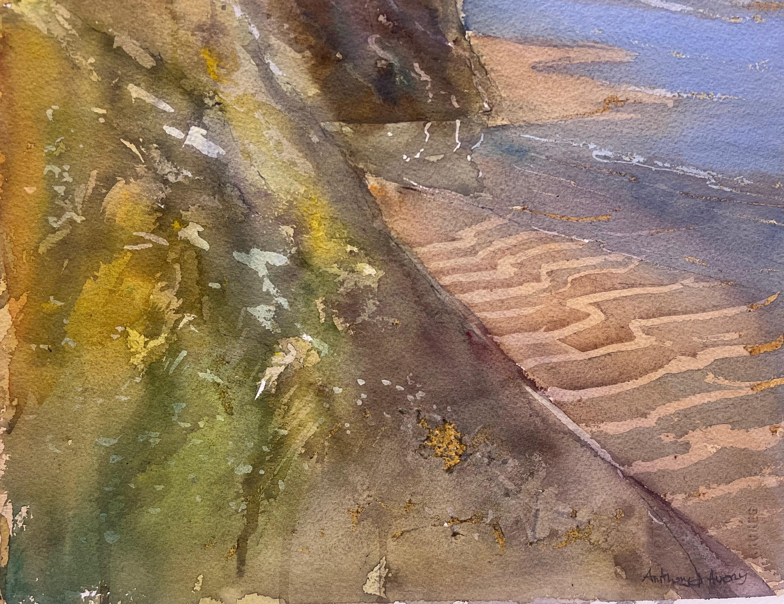 Aquarelle impressionniste originale britannique Paysage côtier de marée Plage et falaises