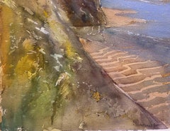 British Original Impressionist Watercolor Coastal Tidal Seascape Beach & Cliffs