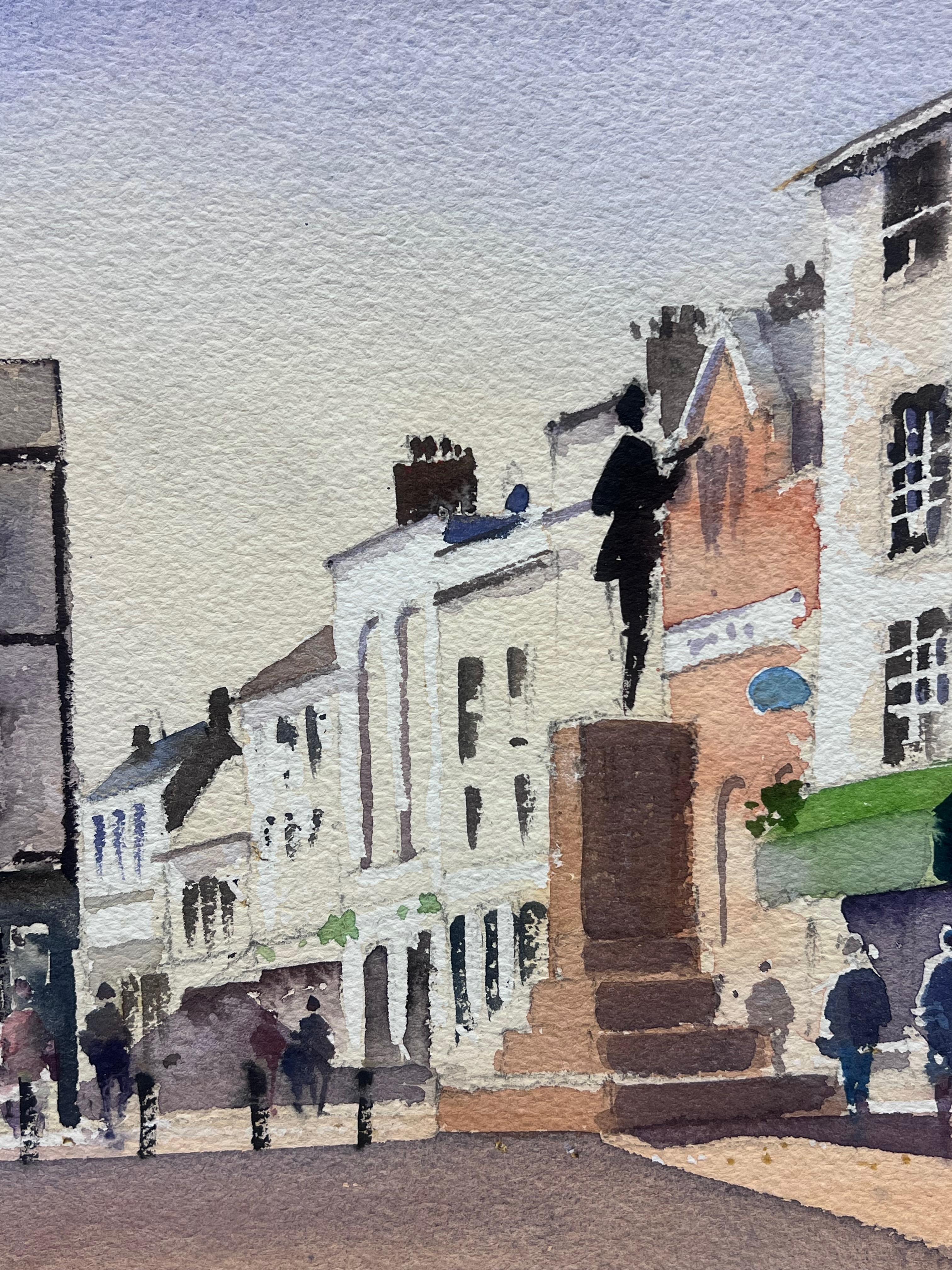 Britisch Original Impressionistisches Aquarell Englischer Marktplatz Square, Original (Grau), Landscape Painting, von Anthony Avery