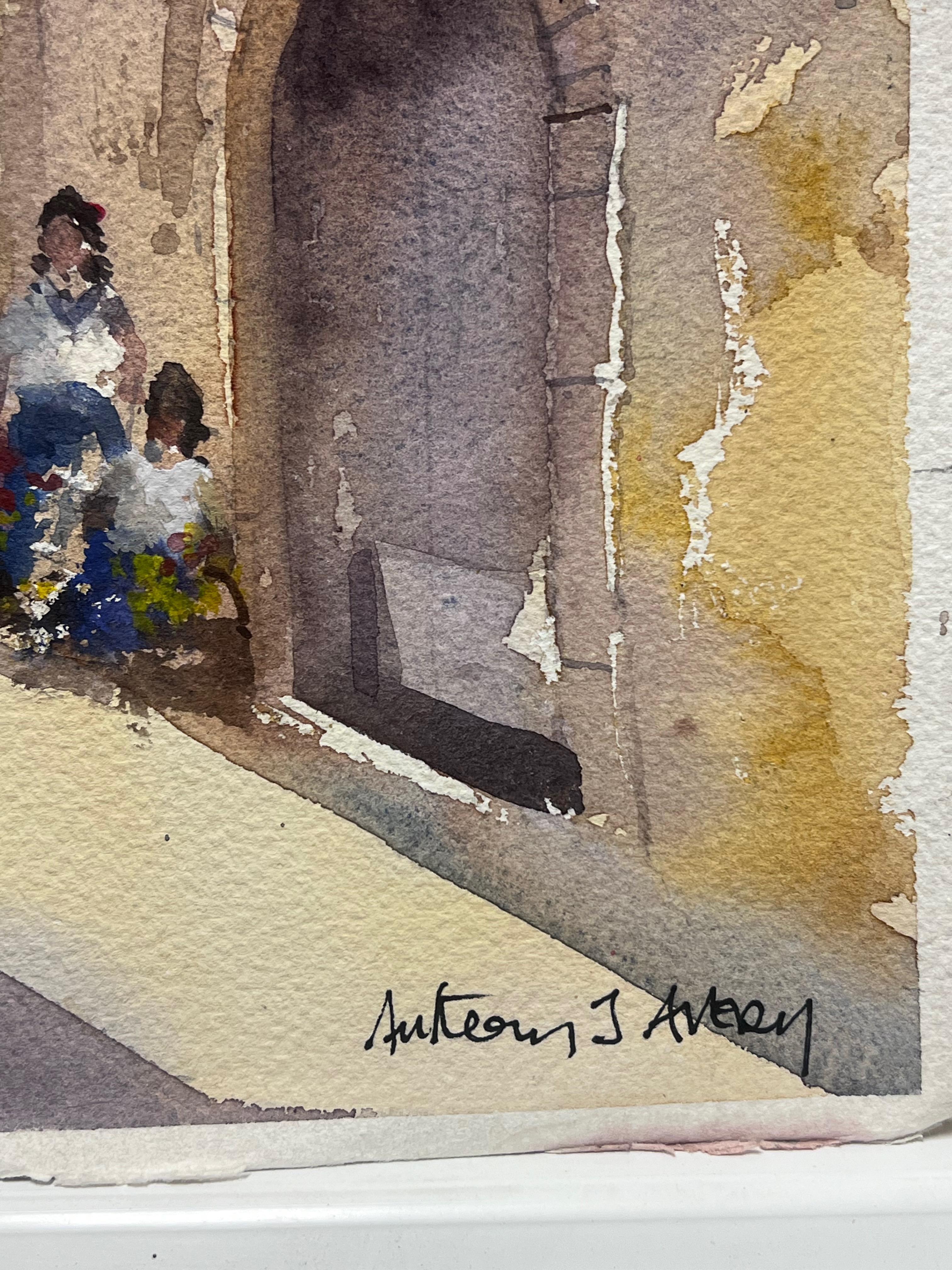 Originale acquerello impressionista britannico Sellers a Palma Maiorca - Painting Impressionismo di Anthony Avery