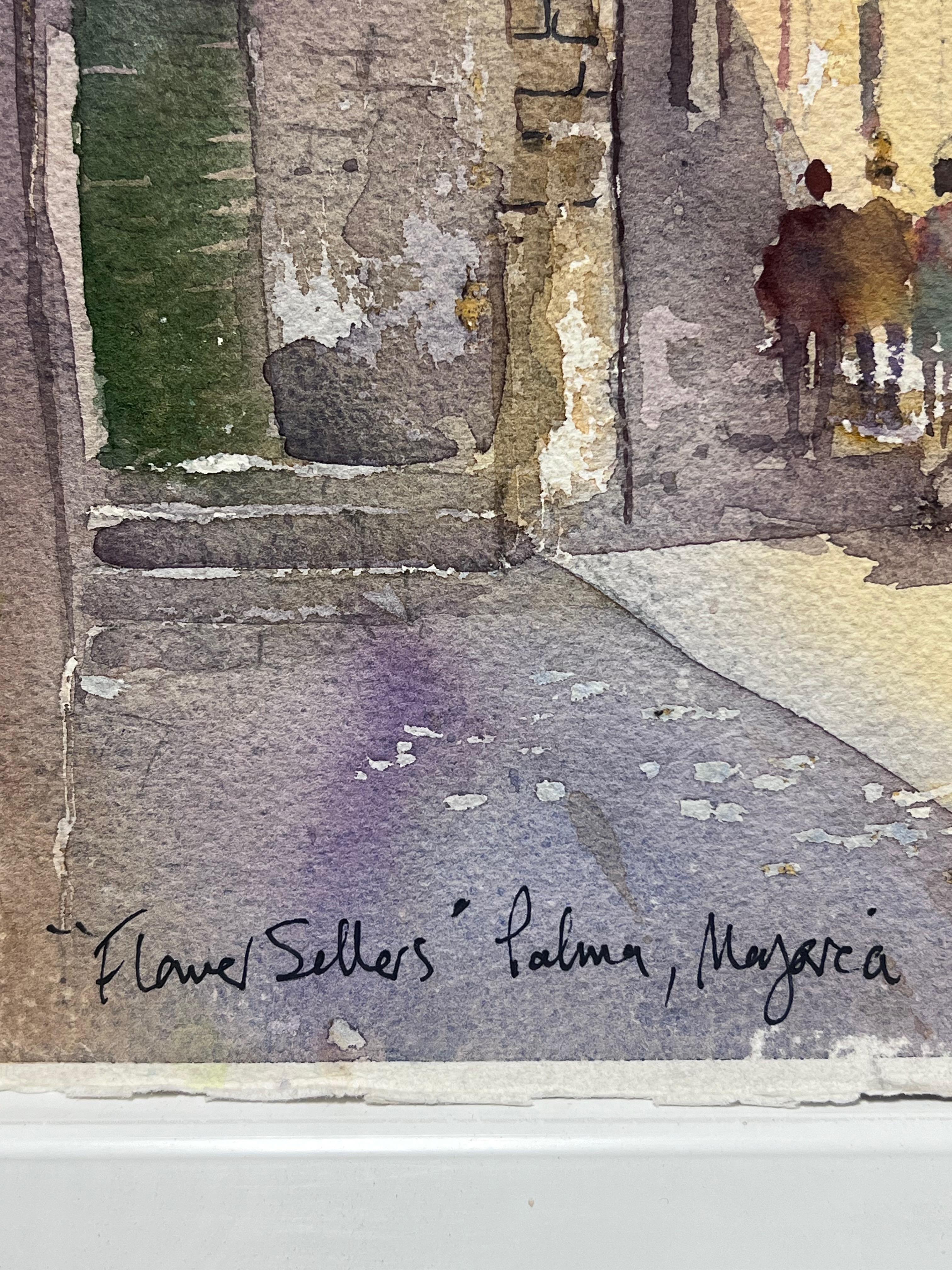 Originale acquerello impressionista britannico Sellers a Palma Maiorca - Landscape Painting Grigio di Anthony Avery