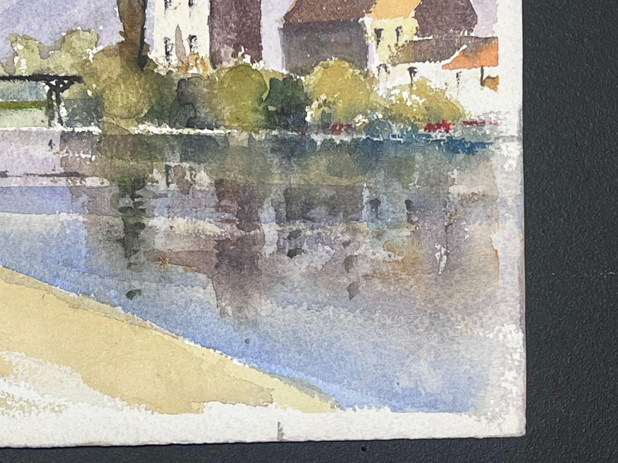 Aquarelle impressionniste britannique originale représentant un pont industriel au-dessus d'une rivière d'été - Impressionnisme Painting par Anthony Avery