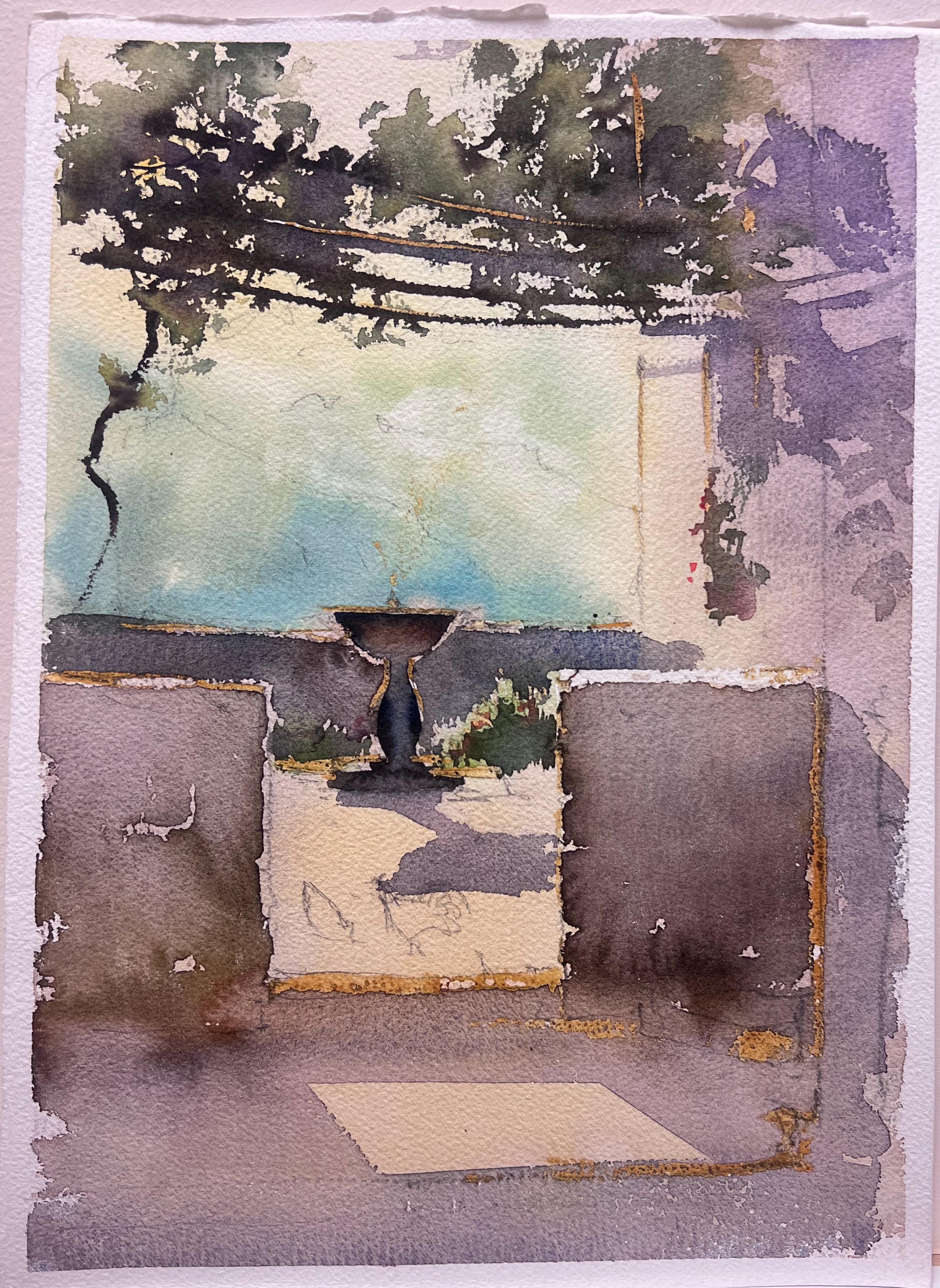 British Original Impressionist Watercolor Italianate Garden Terrace Balcony - Painting by Anthony Avery
