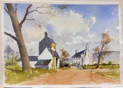 British Original Impressionist Watercolor Rural Village Street in Landscape