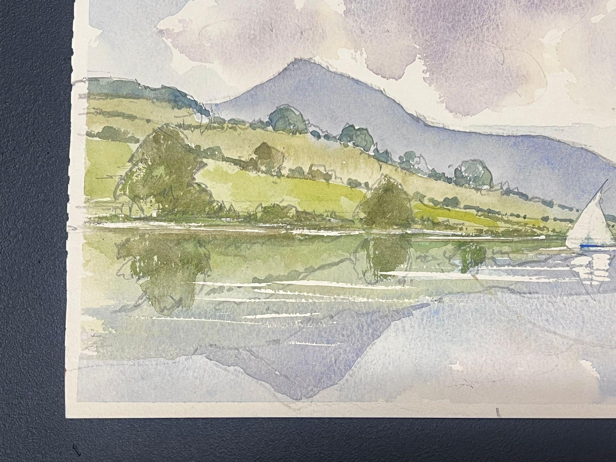 British Original Impressionist Watercolor Sailing Boats On The Tranquil River - Painting by Anthony Avery