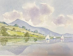 Britisches Original-impressionistisches Aquarell Segelboote auf dem Tranquil River, Original