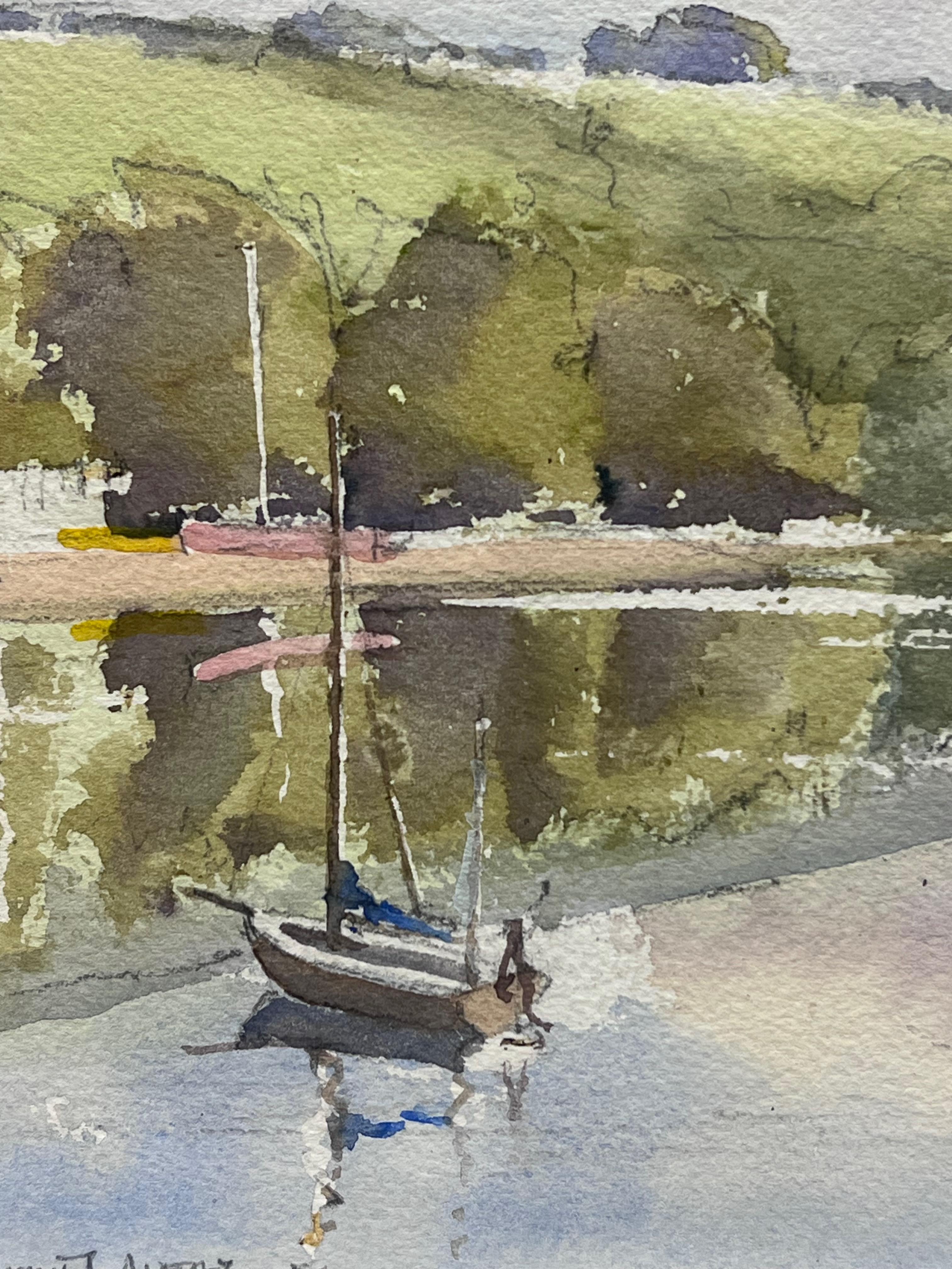 Originale acquerello impressionista britannico Barche a vela Fiume Estuario Paesaggio - Painting Impressionismo di Anthony Avery