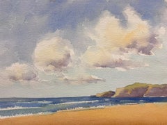 Acuarela original británica impresionista Paisaje costero de playa arenosa
