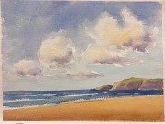 British Original Impressionist Watercolor Sandy Beach Coastal Landscape
