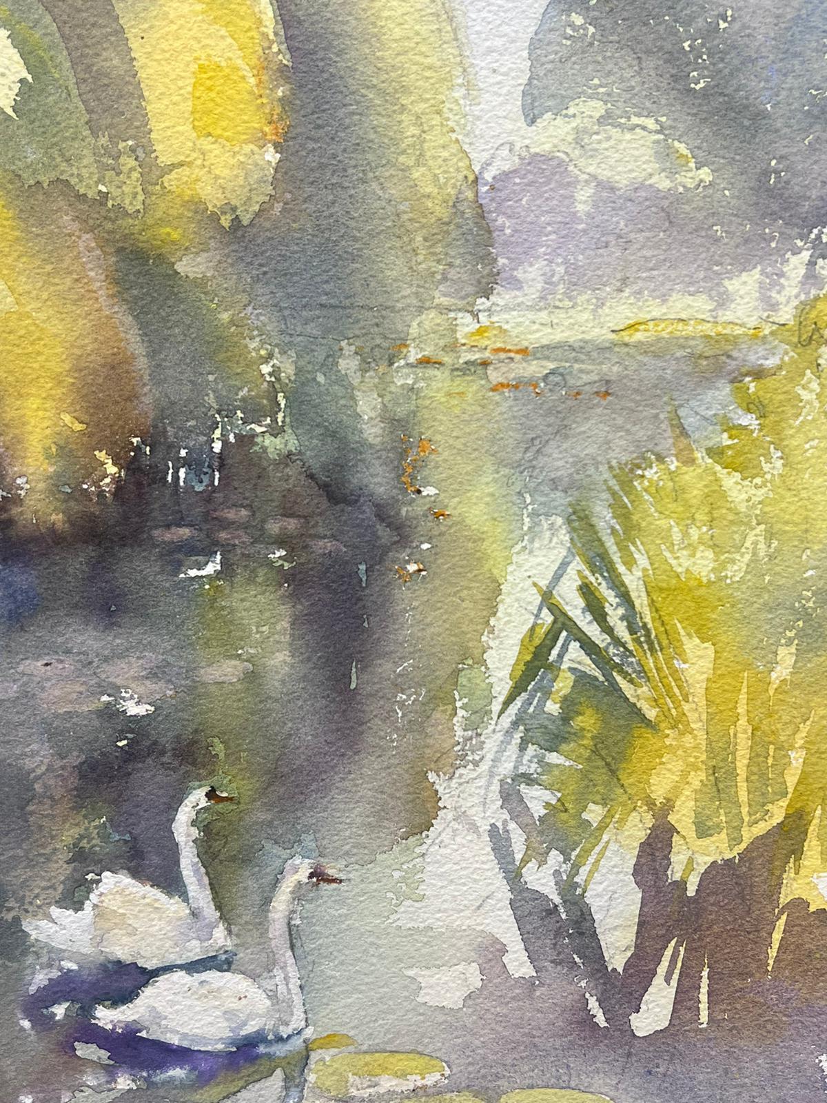 Swans In Stream
by Anthony Avery (British 1946-2023) * see notes below
original watercolor on artists paper, unframed
paper dimensions: 15 x 11 inches
condition: very good and ready to be enjoyed. 
provenance: from a large collection of this artists