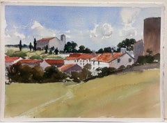 British Original Impressionist Watercolor Tuscan Landscape Old Houses & Trees