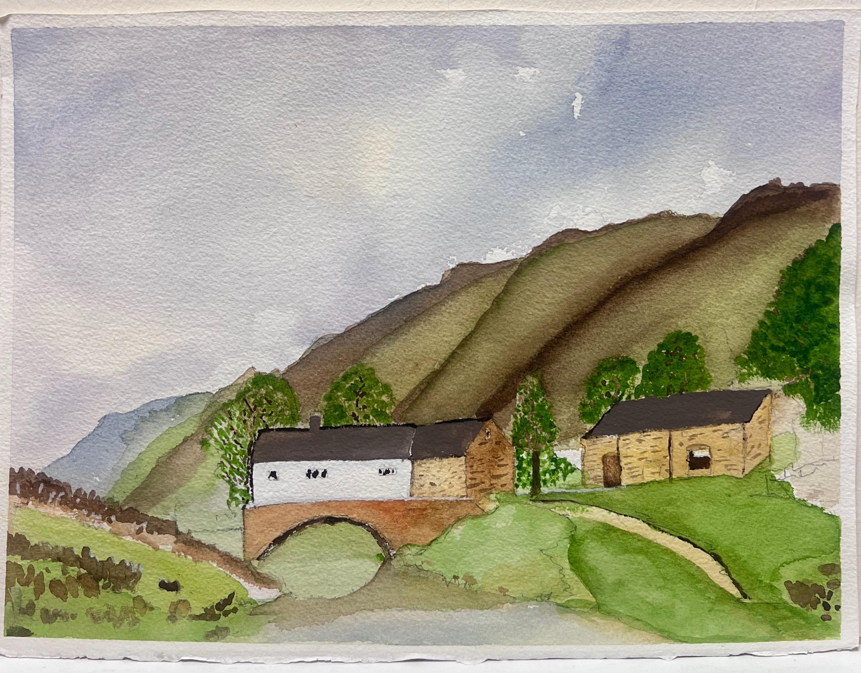 Originale acquerello impressionista britannico Cottage e fiume nella valle del Galles - Painting di Anthony Avery