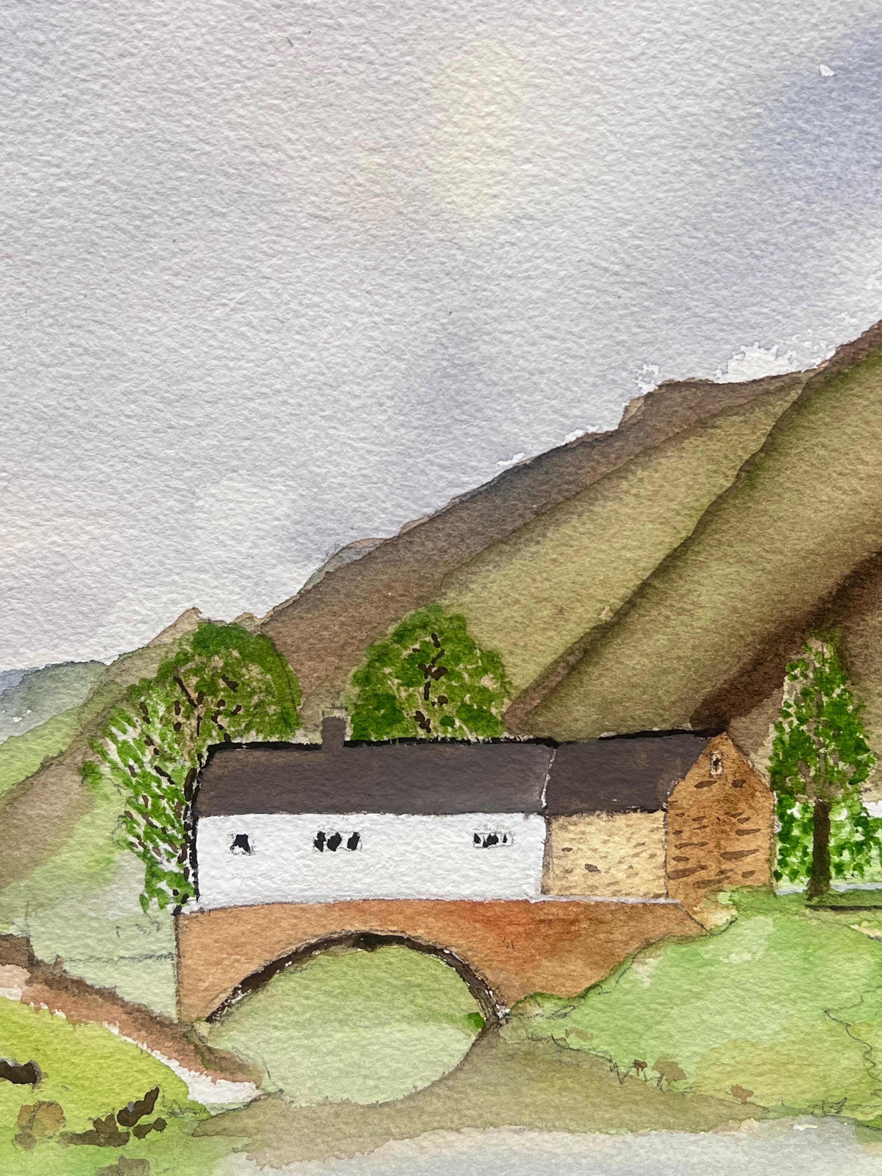 Originale acquerello impressionista britannico Cottage e fiume nella valle del Galles - Painting Impressionismo di Anthony Avery