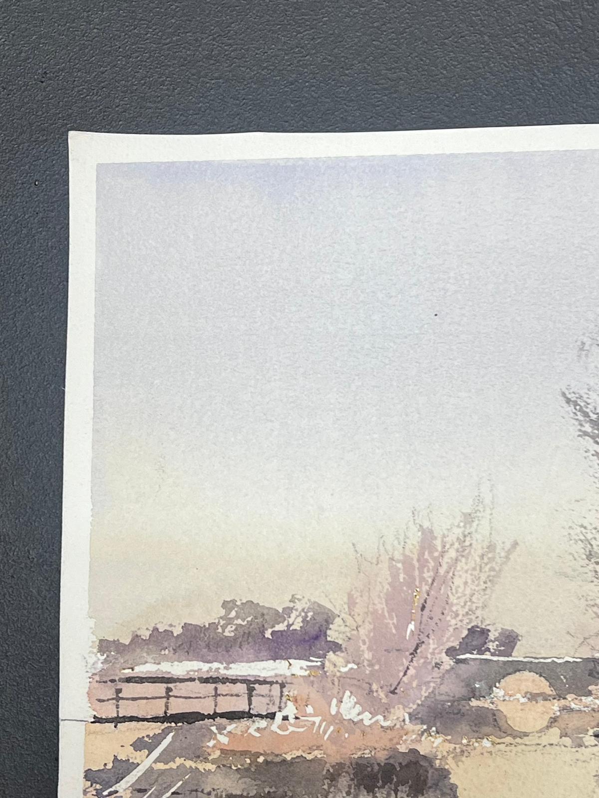 Britische Original Impressionist Aquarell Weiß gefrorenen Fluss eisigen Winter-Szene im Angebot 2