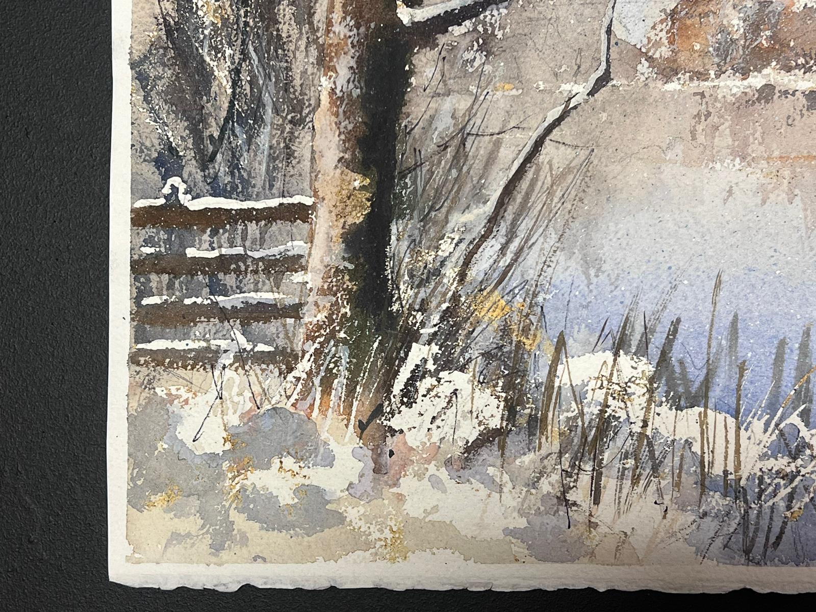 Acuarela original británica impresionista Lago nevado en invierno - Painting Impresionista de Anthony Avery