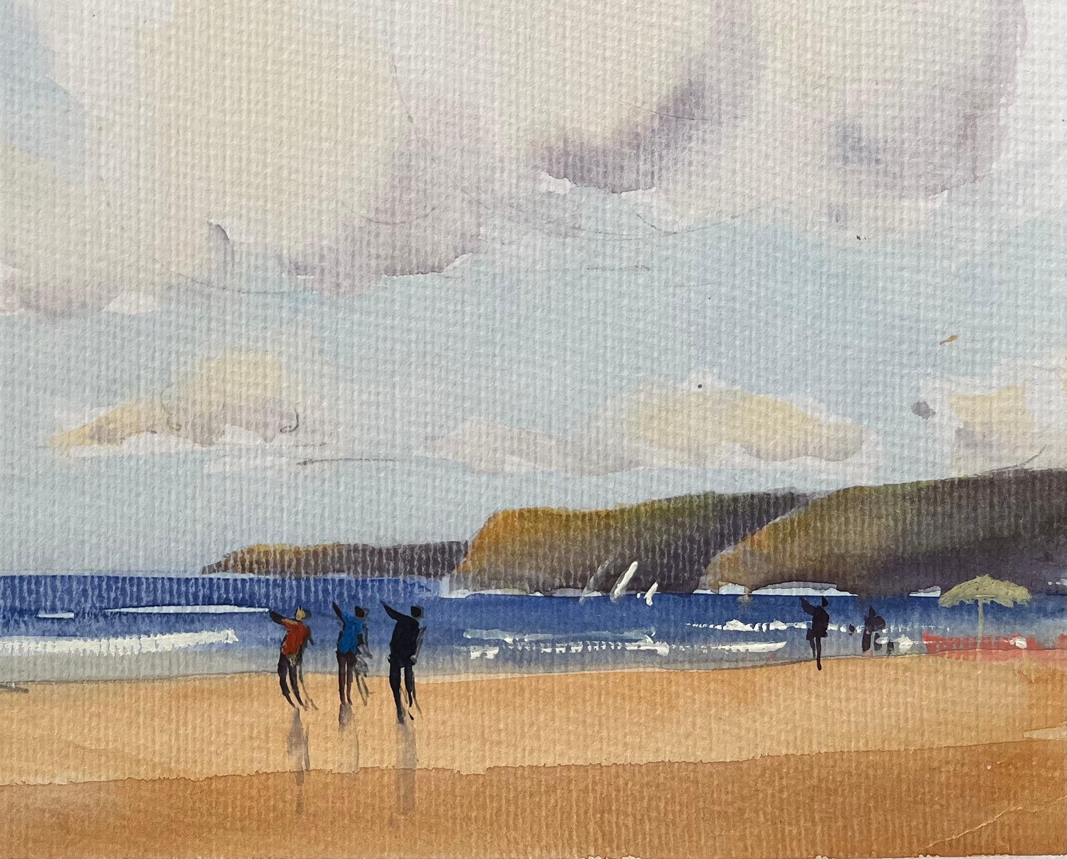Britisches Original-Aquarell einer Strandszene mit Kite-Fliegenfliegen (Impressionismus), Painting, von Anthony Avery
