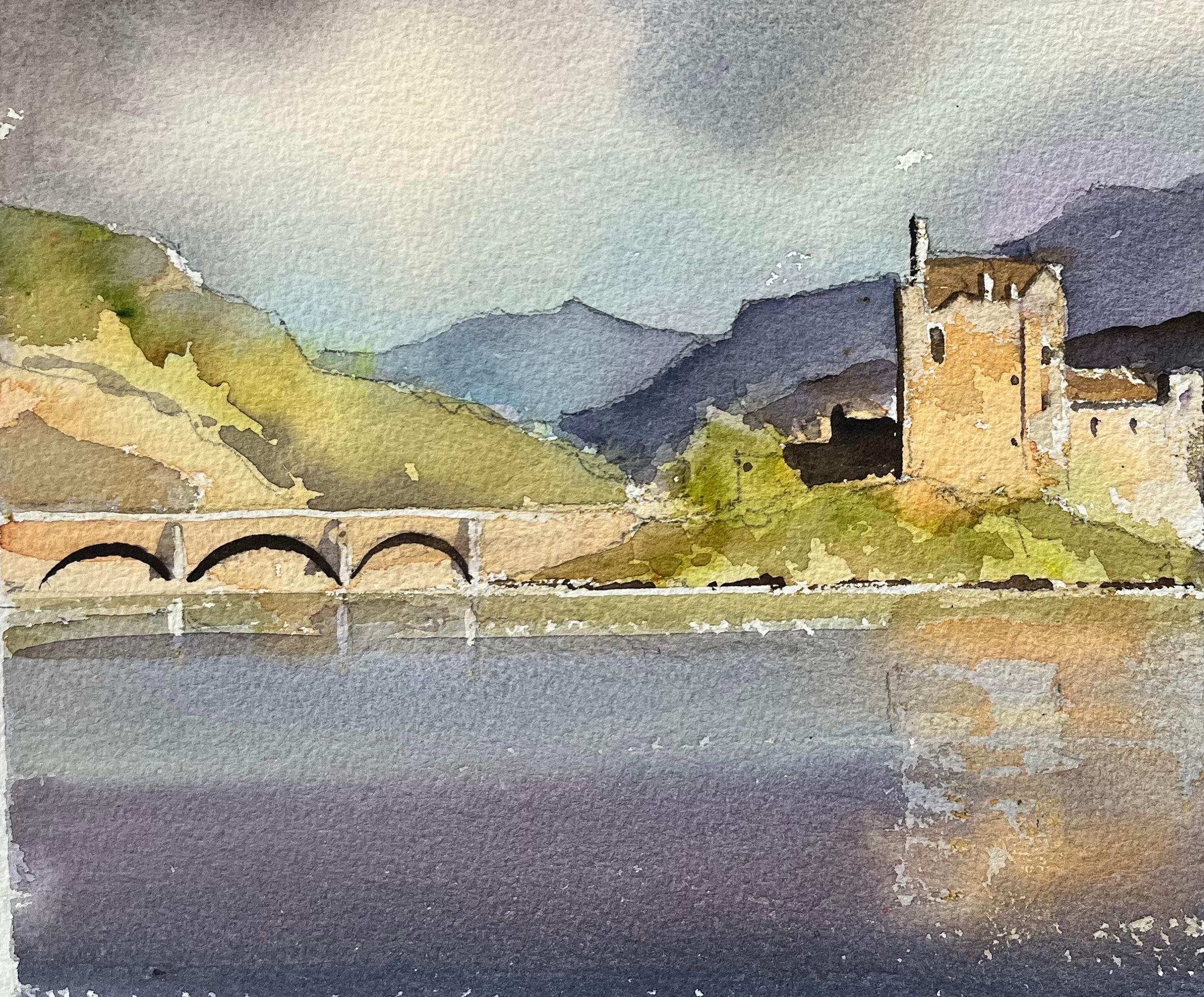 Castillo de Eilean Donan, Escocia
Por Anthony Avery (británico 1946-2023)
Acuarela original sobre papel de artista, sin enmarcar
Dimensiones: 11,25 x 15,25 pulgadas (Alto x Ancho)
Estado: Bueno, con algunos signos menores de