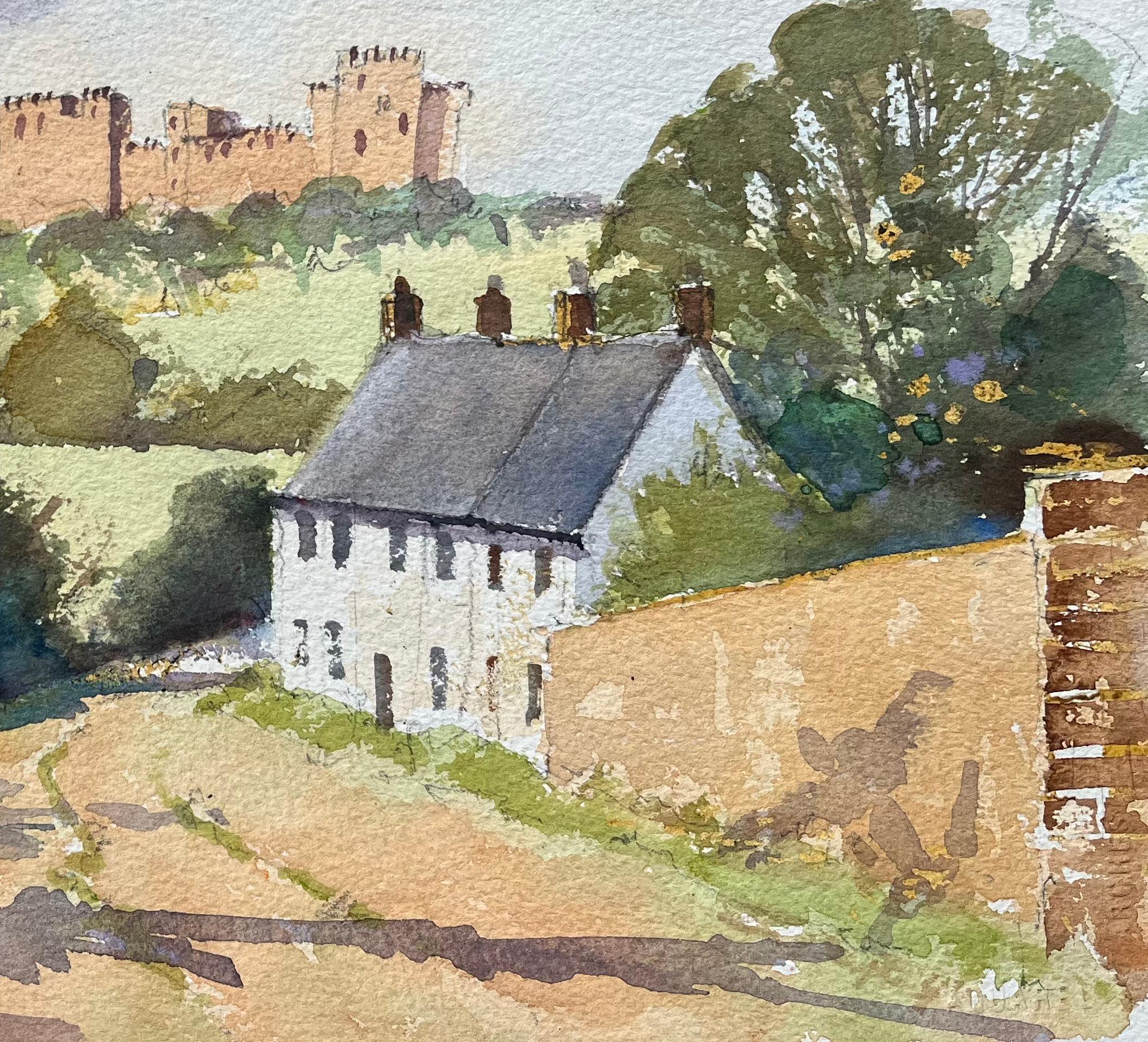 Britisches Original-Aquarell einer Schlossansicht von einer Landstraße aus (Impressionismus), Painting, von Anthony Avery