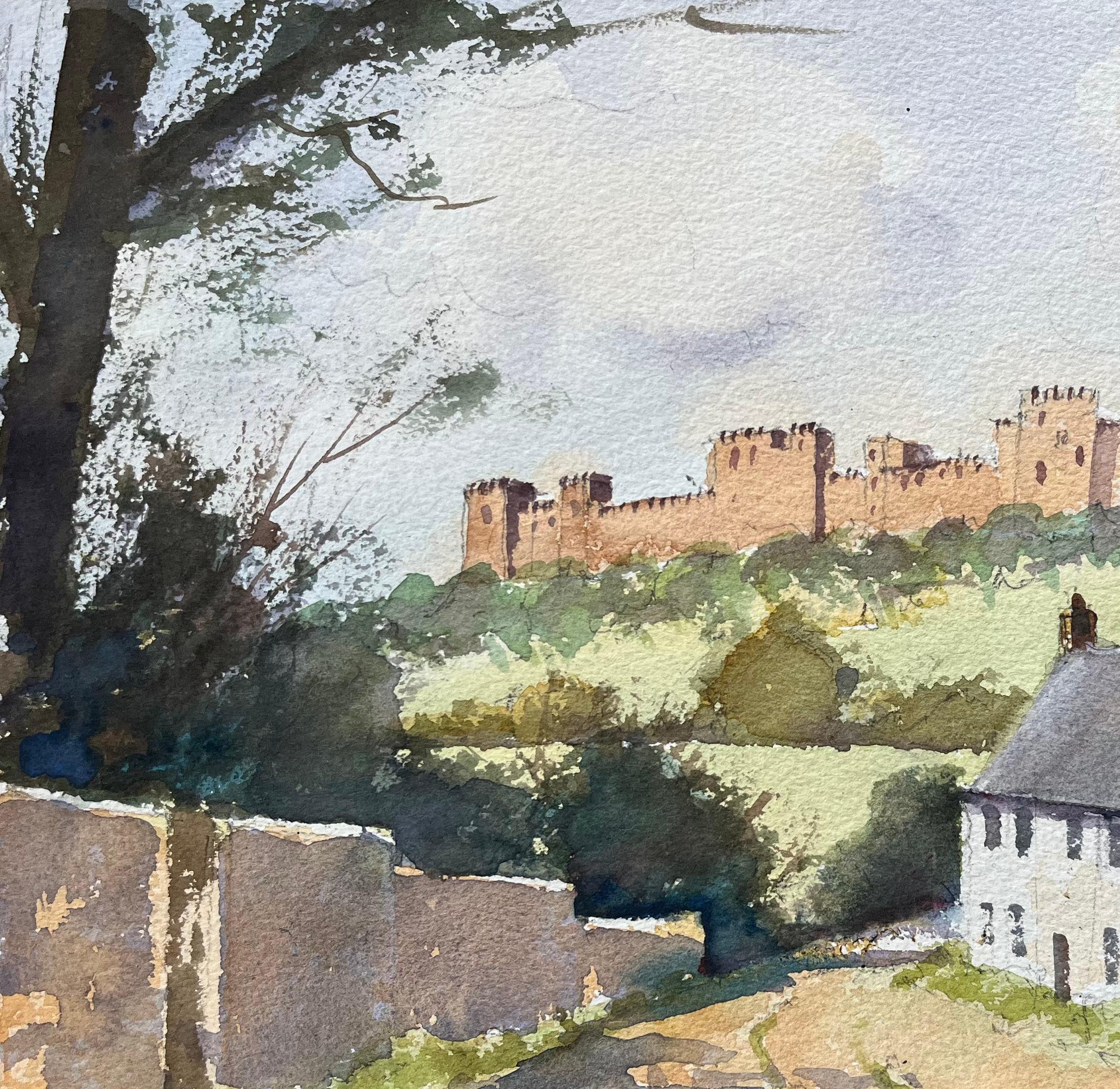 Britisches Original-Aquarell einer Schlossansicht von einer Landstraße aus im Angebot 1