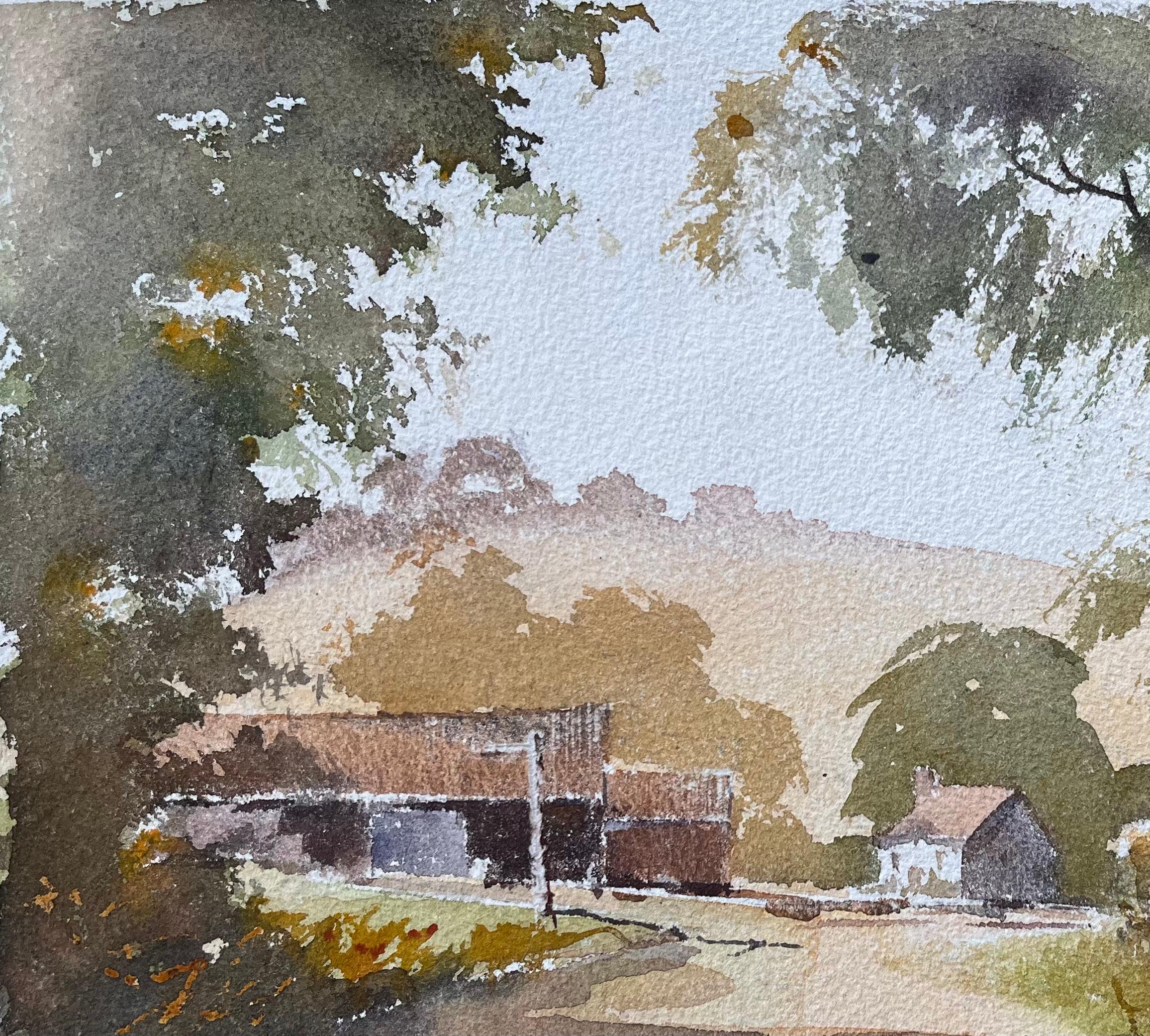 Britisches Original-Aquarell einer Landstraße im Sommer, die zum Bauernhof führt im Angebot 1