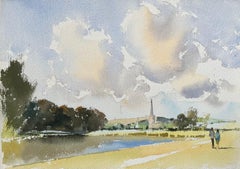 Britisches Original-Aquarell eines ländlichen Spaziergangs von der Riverbank