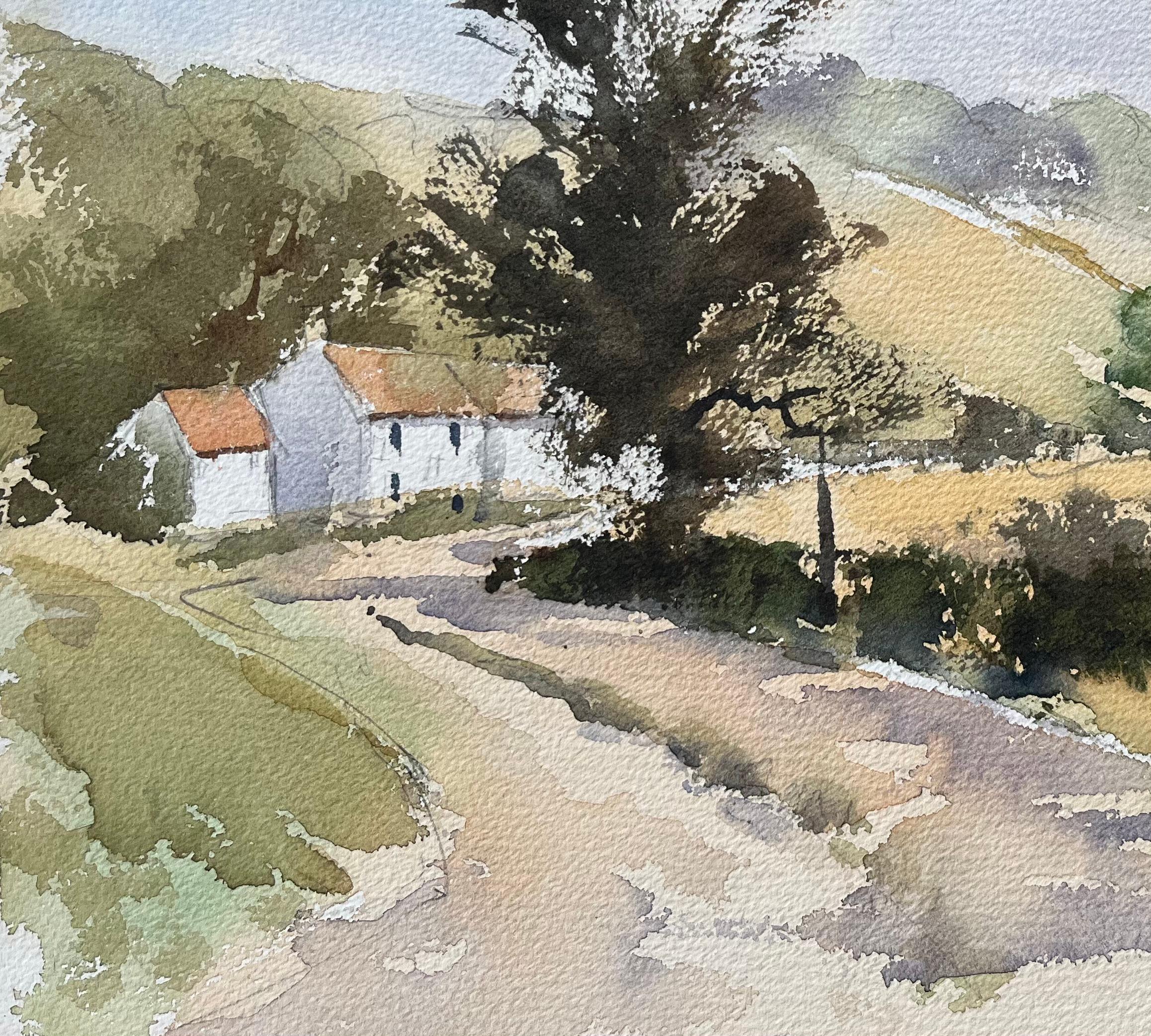 Acquerello originale britannico di un vicolo di un villaggio rurale - Painting Impressionismo di Anthony Avery