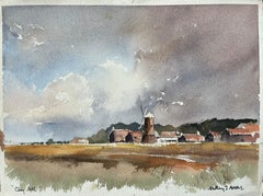 Britisches Original-Aquarell einer rustikalen Windmühlen- und Dorfszene, Britisch