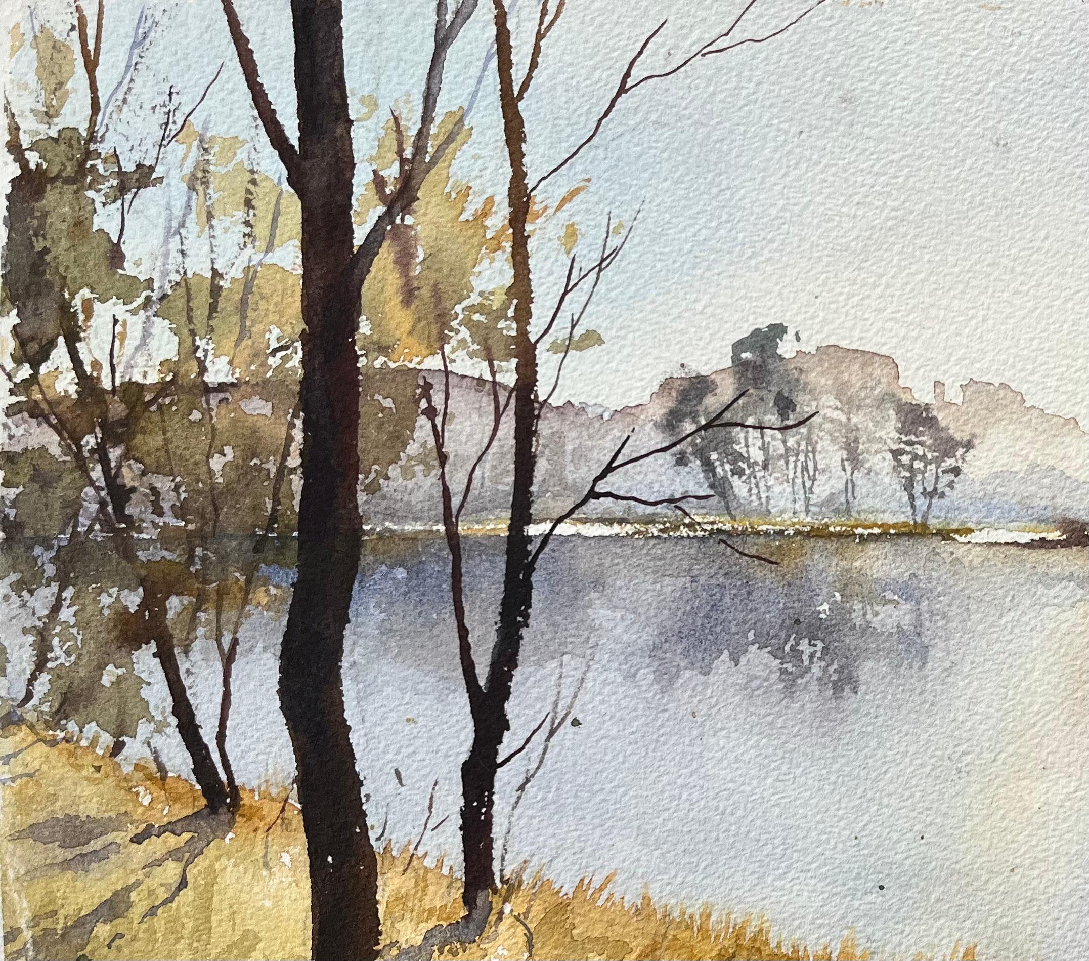 Original britisches Original-Aquarell einer ruhigen Seelandschaft im frühen Morgenlicht im Angebot 1