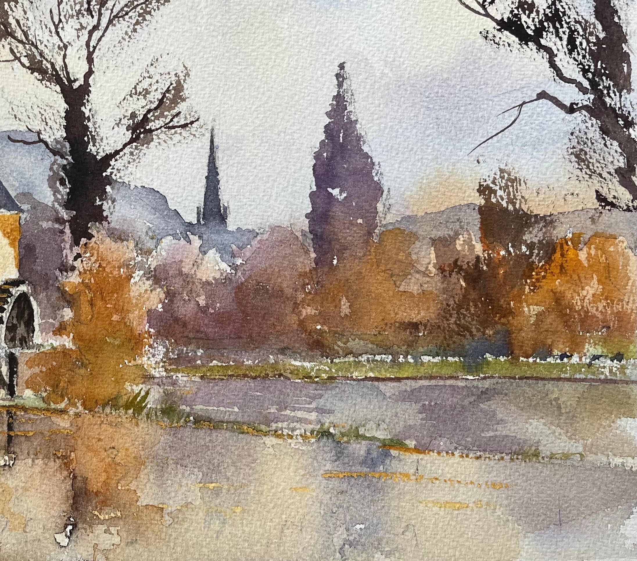Britisches Original-Aquarell einer Wassermühle im Herbst (Impressionismus), Painting, von Anthony Avery