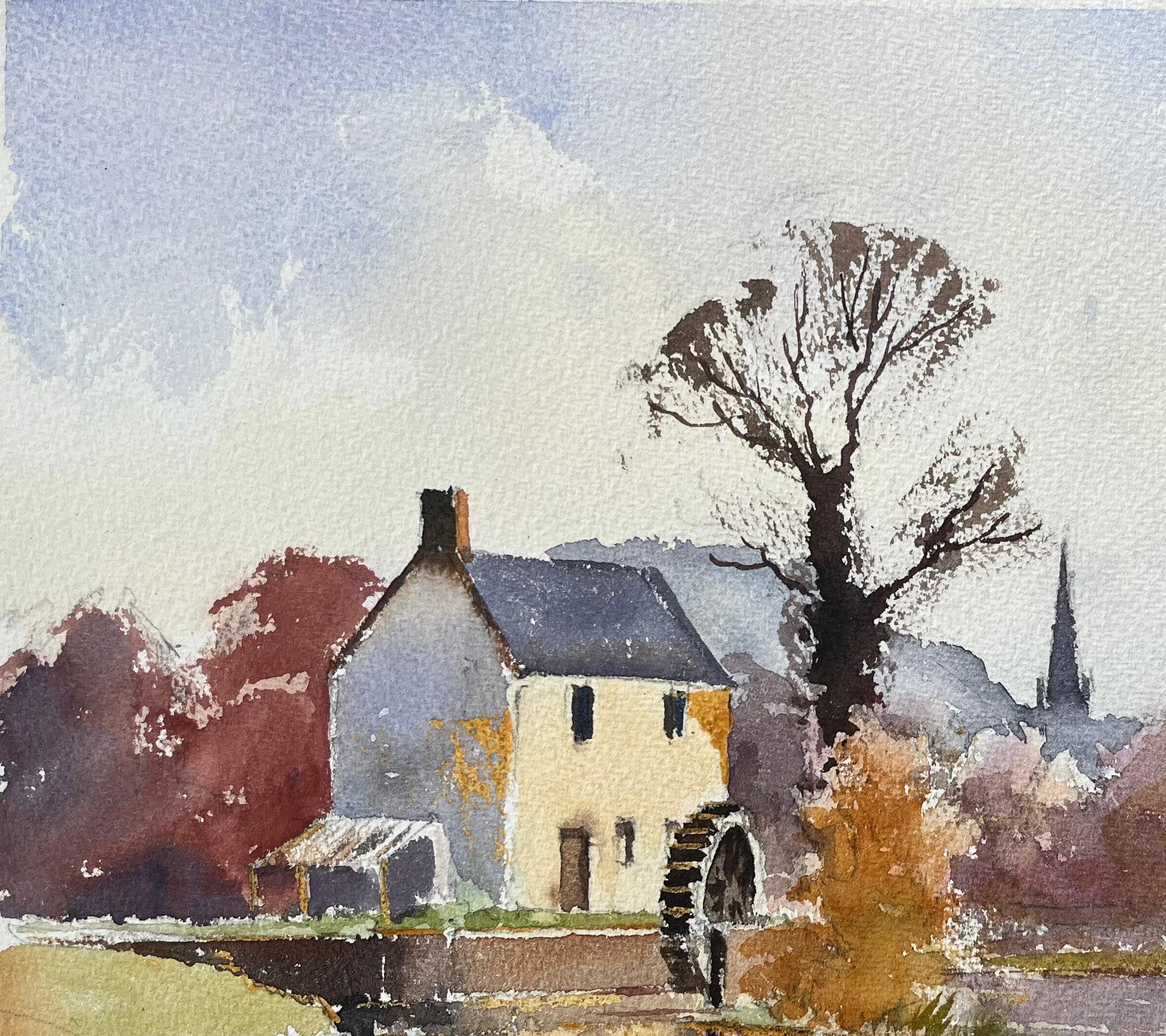 Britisches Original-Aquarell einer Wassermühle im Herbst im Angebot 1