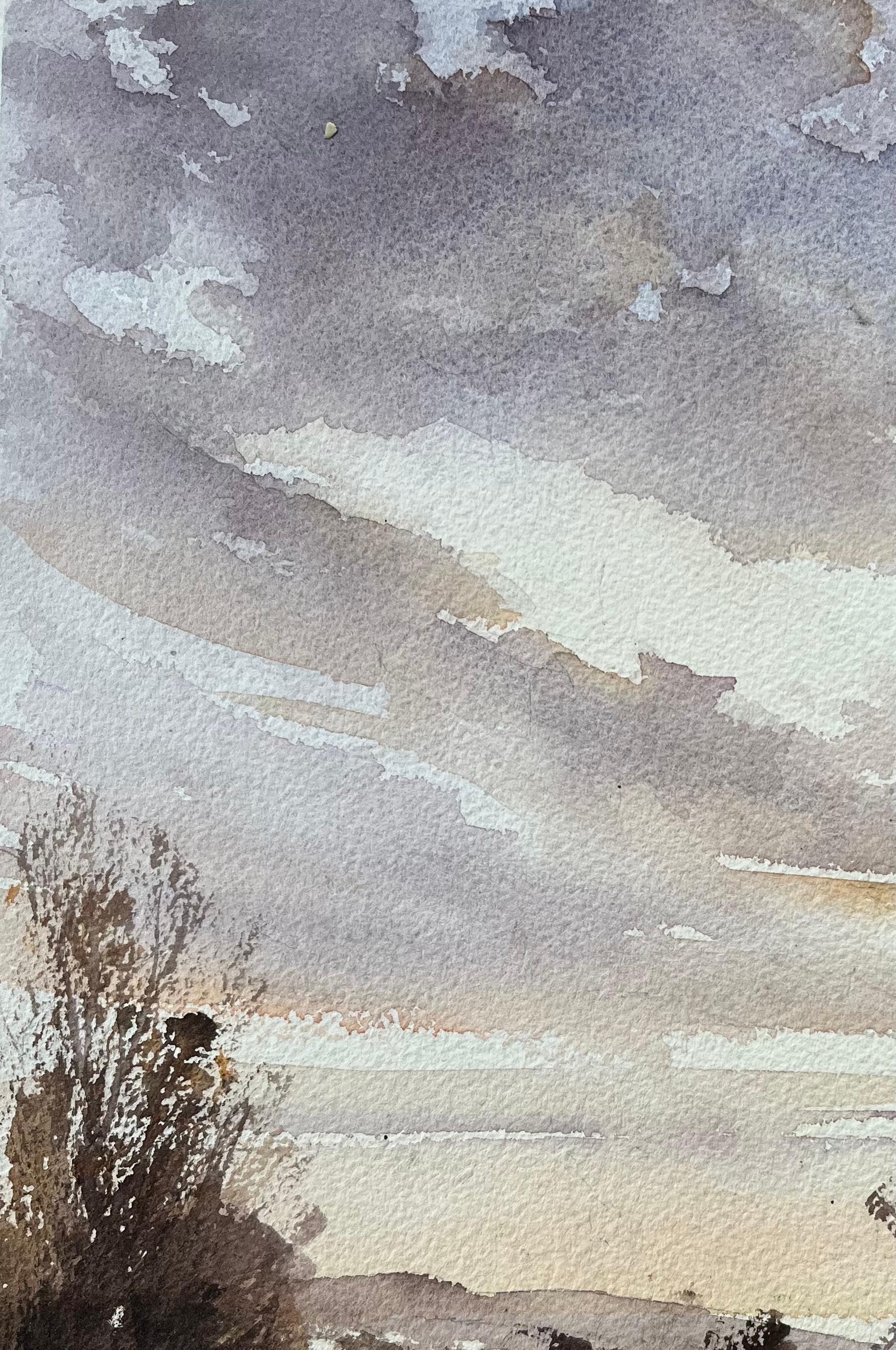 Acuarela original británica de un molino de viento al atardecer en venta 1