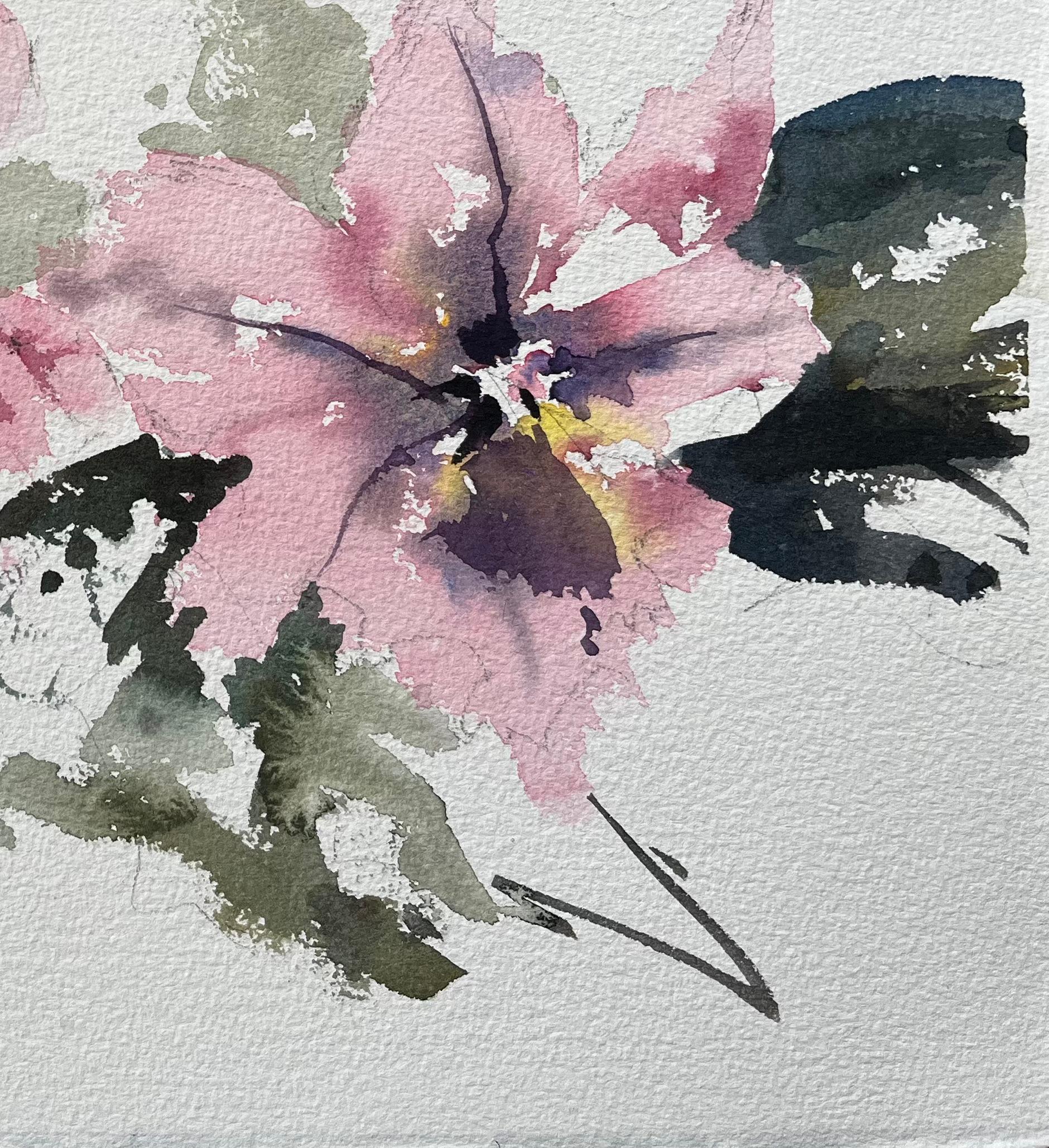 Britisches Original-Aquarell mit rosa Blüten mit Biene, Britisch (Impressionismus), Painting, von Anthony Avery