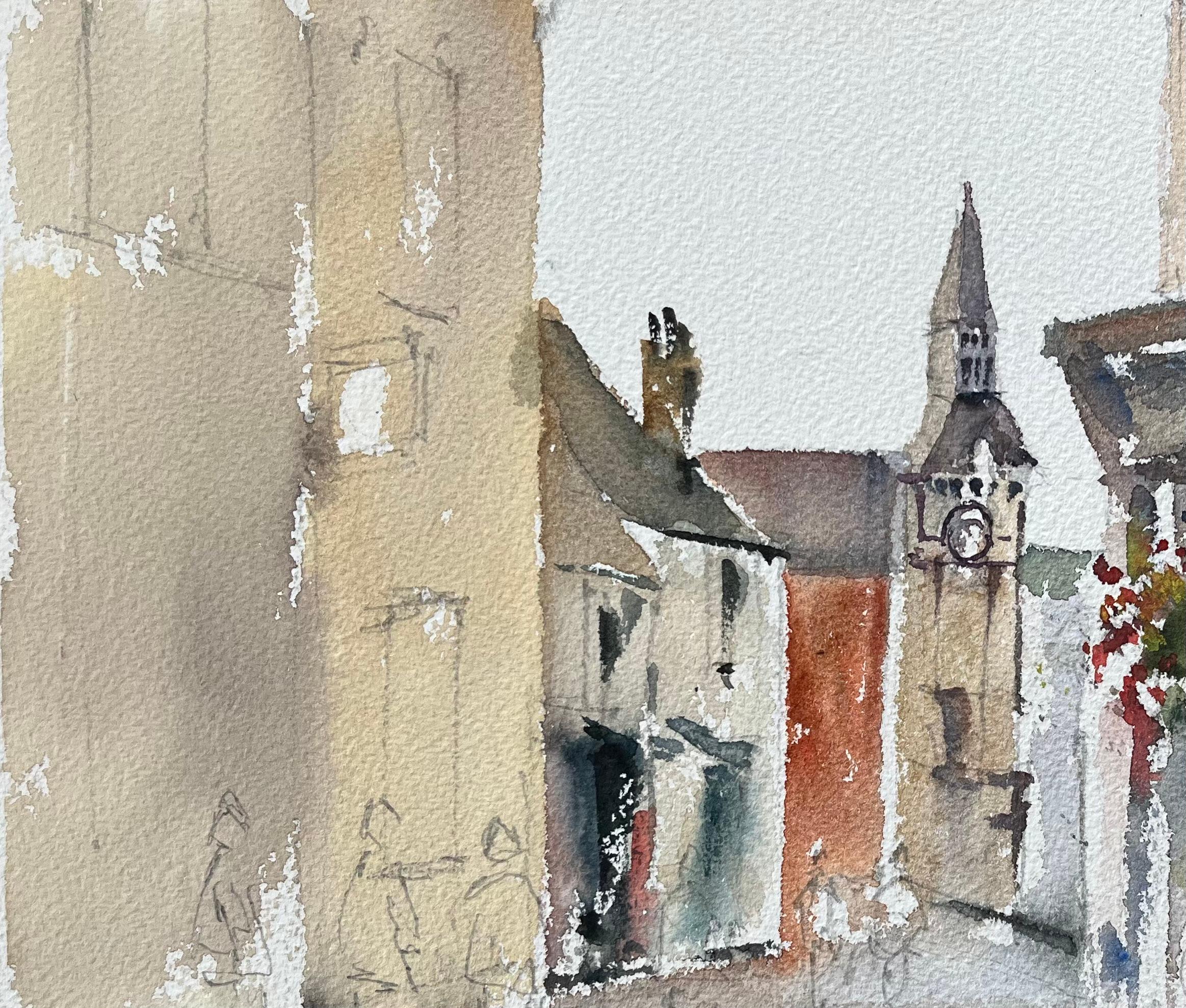 Título: Acuarela británica de una torre de reloj y escena callejera de pueblo con figuras
Por Anthony Avery (británico 1946-2023)
Acuarela original sobre papel de artista, sin enmarcar
Dimensiones: 11 x 15,25 pulgadas (Alto x Ancho)
Estado: Bueno,