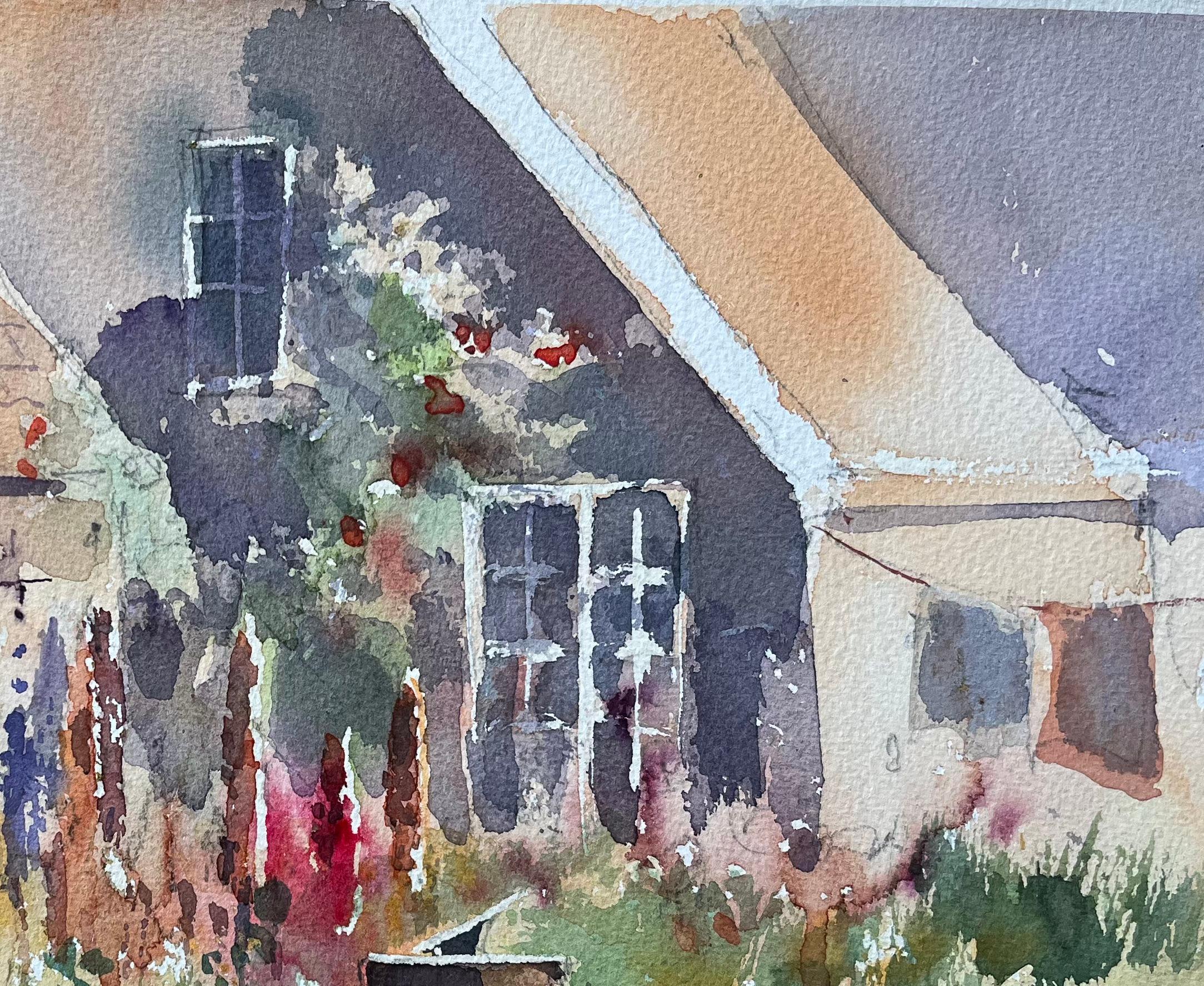 Britisches Aquarell eines rustikalen Cottage-Gartens in voller Blüte (Impressionismus), Painting, von Anthony Avery