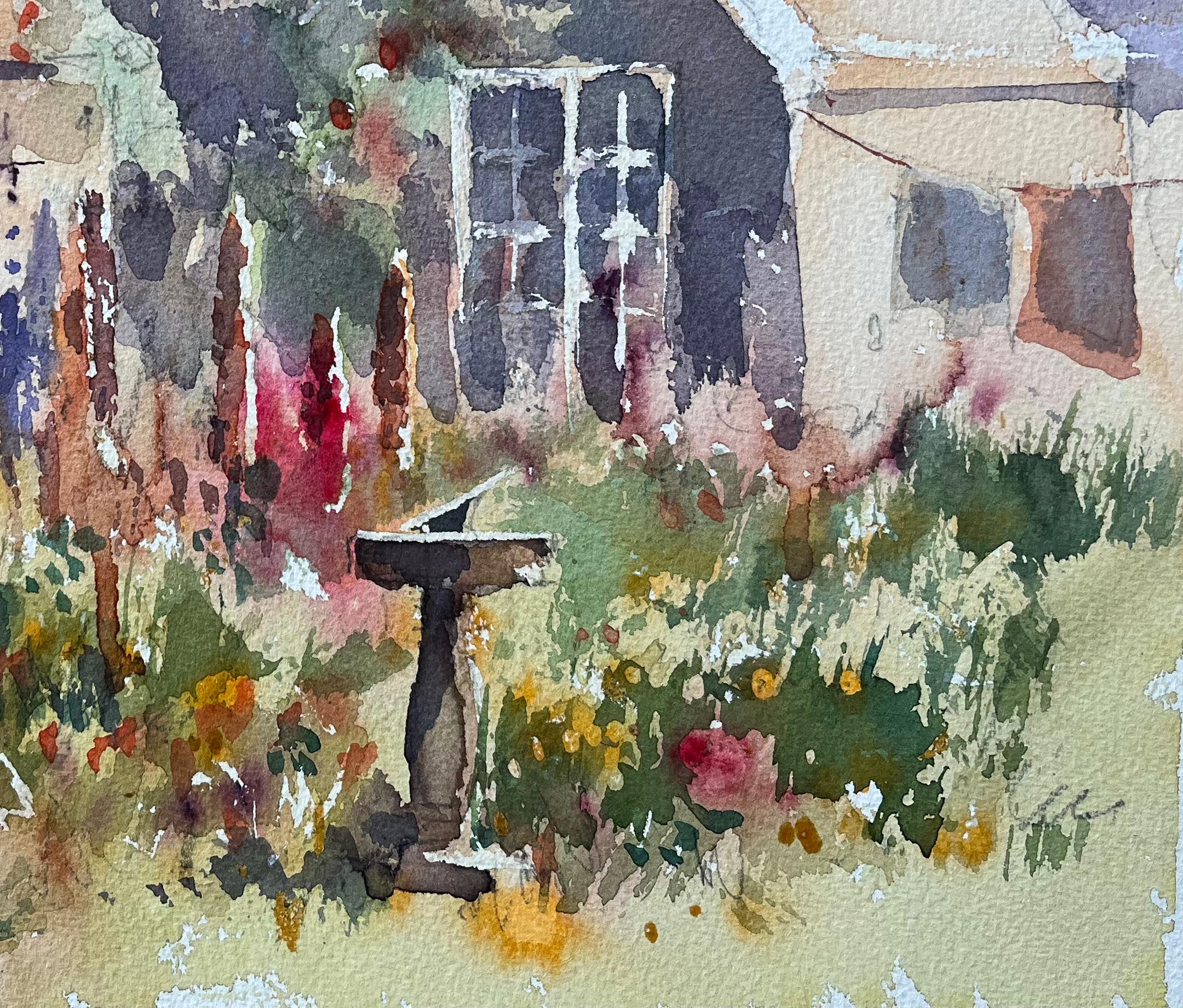 Titel: Britisches Aquarell eines rustikalen Cottage-Gartens in voller Blüte
Von Anthony Avery (Brite 1946-2023)
Original-Aquarell auf Künstlerpapier, ungerahmt
Abmessungen: 11,25 x 15 Zoll (Höhe x Breite)
Zustand: Gut, mit leichten