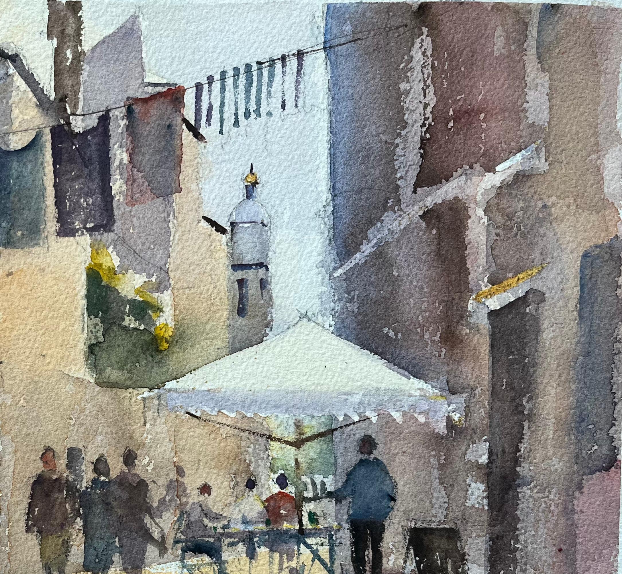 Titolo: Acquerello britannico di una scena di strada con lavanderia appesa e caffè all'aperto
Di Anthony Avery (Regno Unito 1946-2023)
Acquerello originale su carta per artisti, senza cornice
Dimensioni: 11,25 x 15 pollici (altezza x