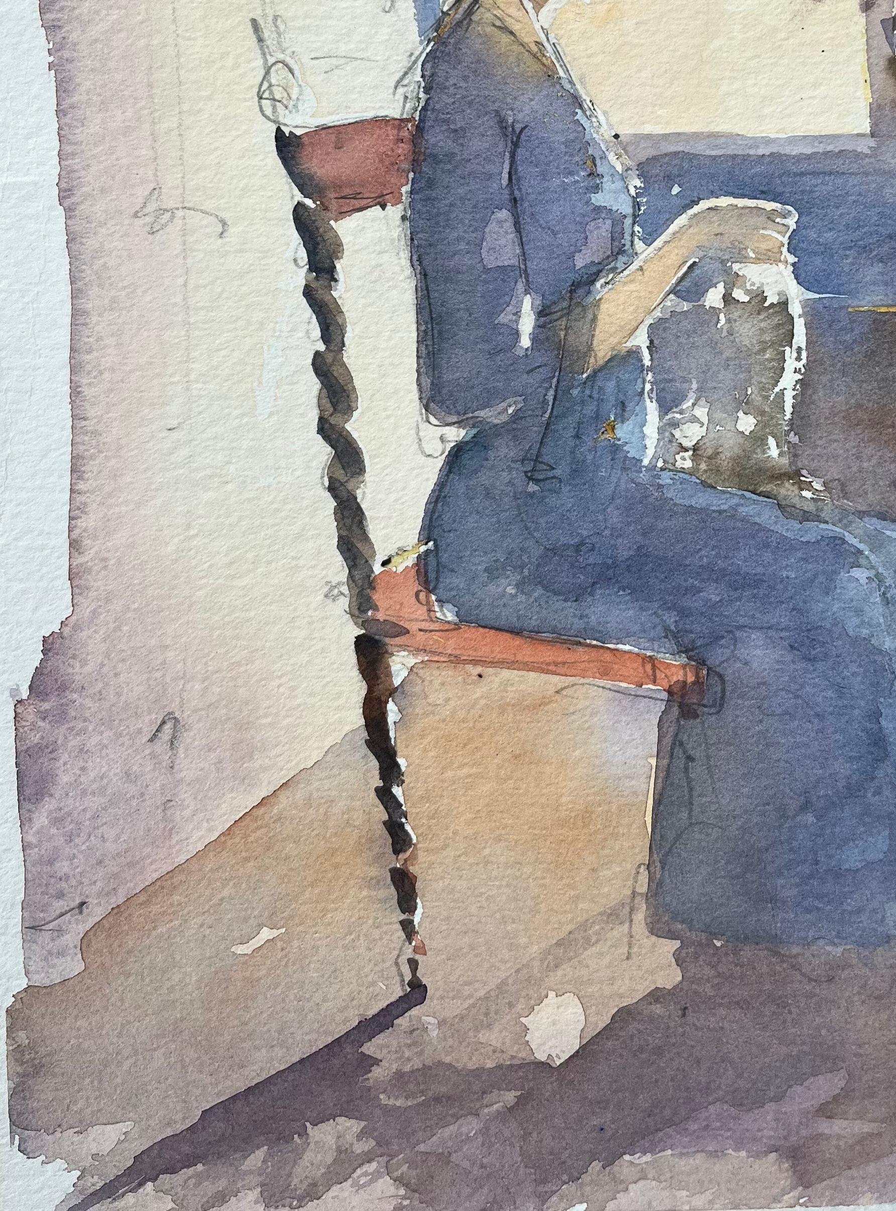 Titre : Aquarelle britannique d'une femme cousant près d'une fenêtre éclairée par le soleil
Par Anthony Avery (britannique 1946-2023)
Aquarelle originale sur papier d'artiste, non encadrée
Dimensions : 15 x 11 pouces (hauteur x largeur)
Condit :