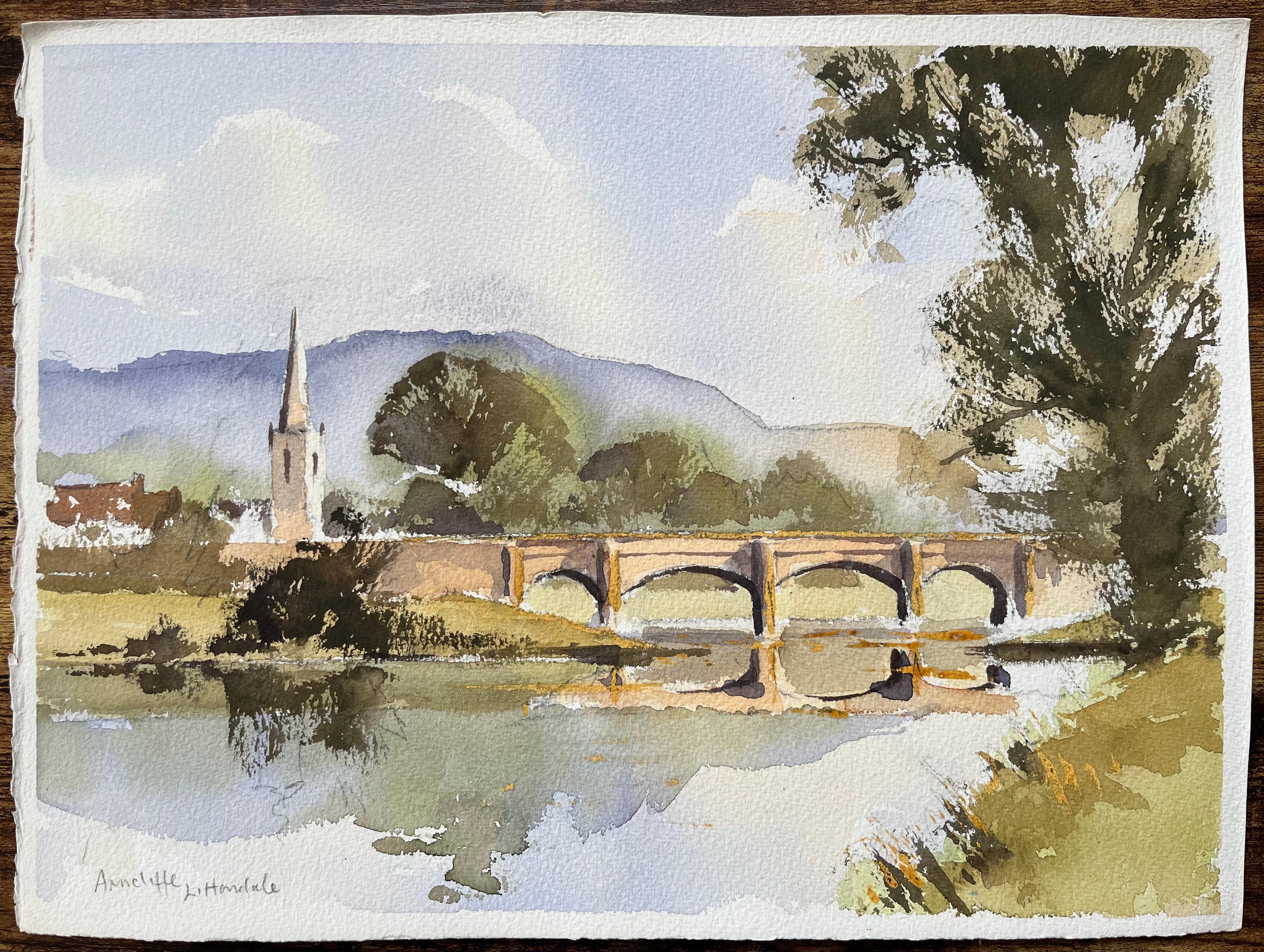 Aquarelle britannique d'Arncliffe, Littondale avec pont et église - Painting de Anthony Avery