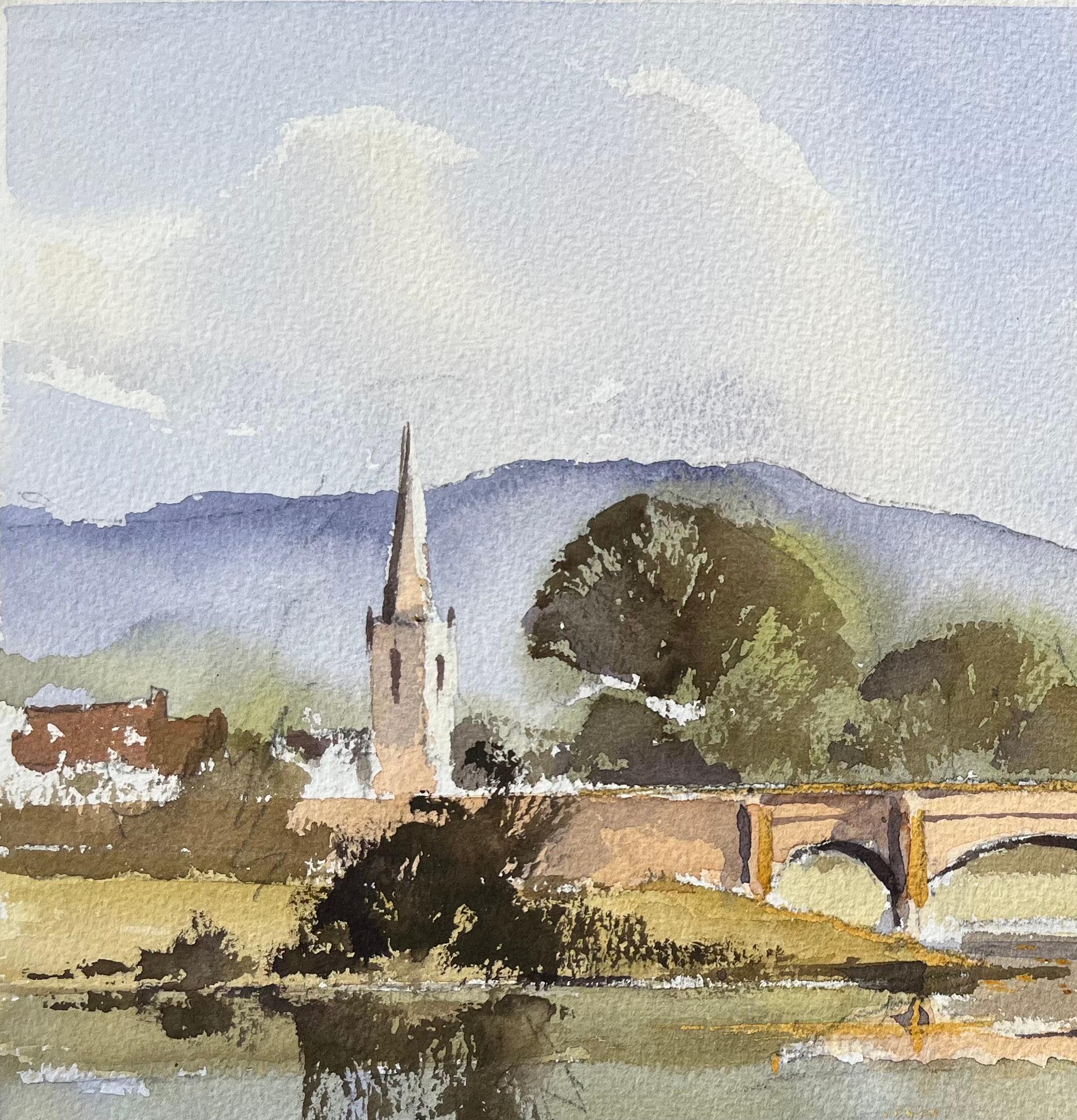 Aquarelle britannique d'Arncliffe, Littondale avec pont et église en vente 1