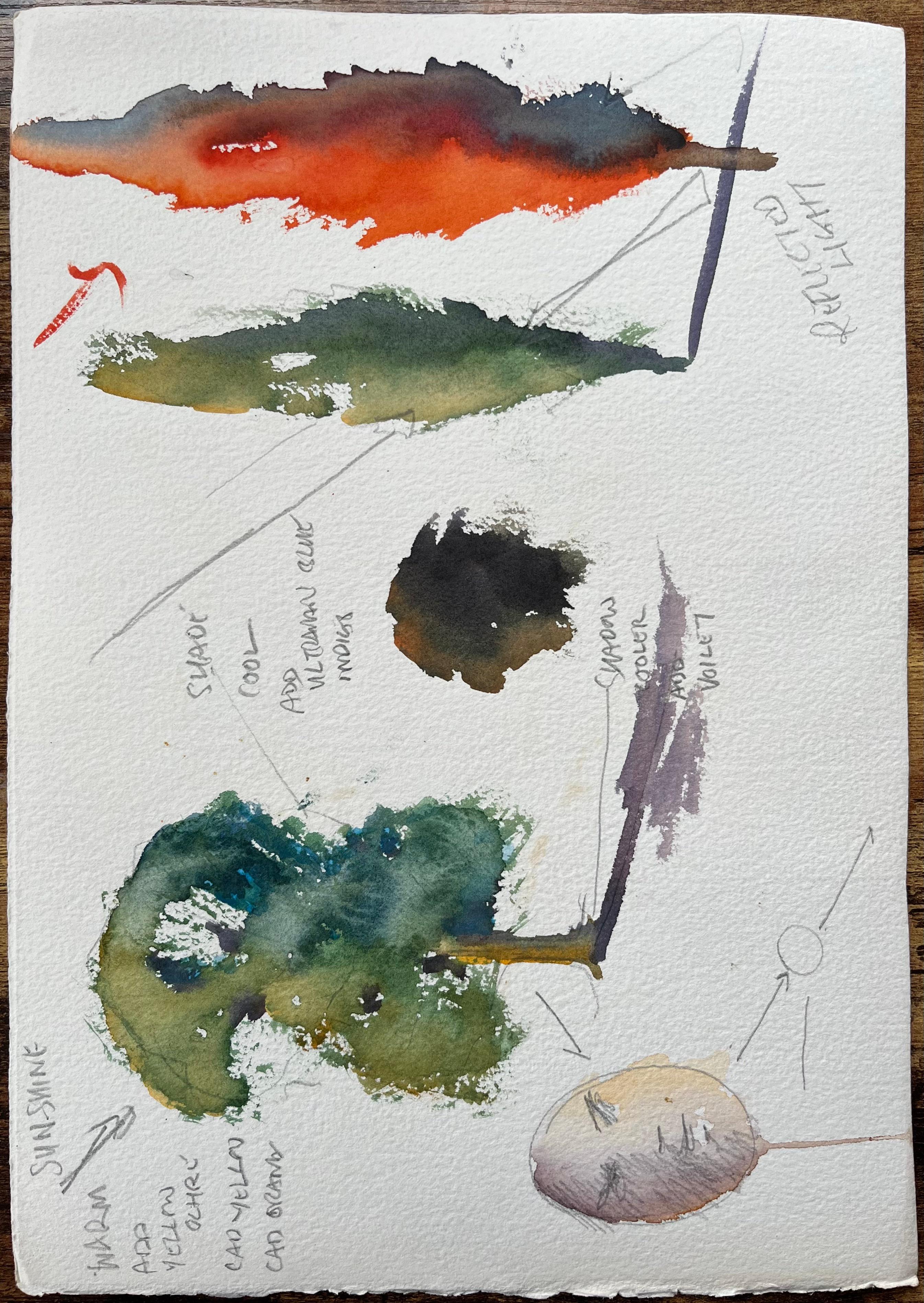 Aquarelle britannique représentant une composition florale sur une table à rayures vertes en vente 2
