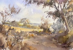 Fine British Original Impressionist Watercolor Brown Sandy Country Path