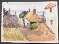 Fine British Original Impressionist Watercolor Ducks In Garden Courtyard